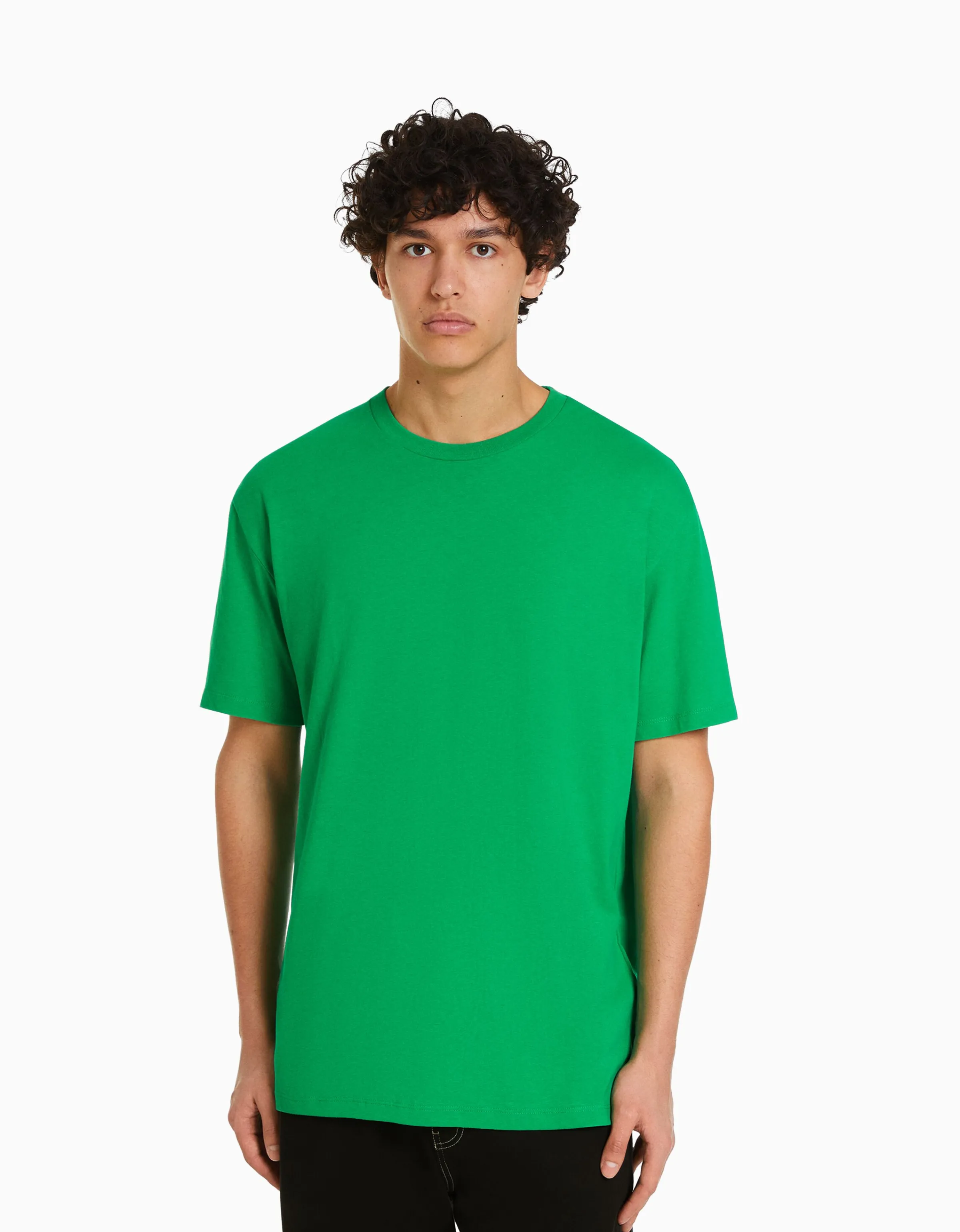 BERSHKA Camiseta manga corta regular fit Verde Best