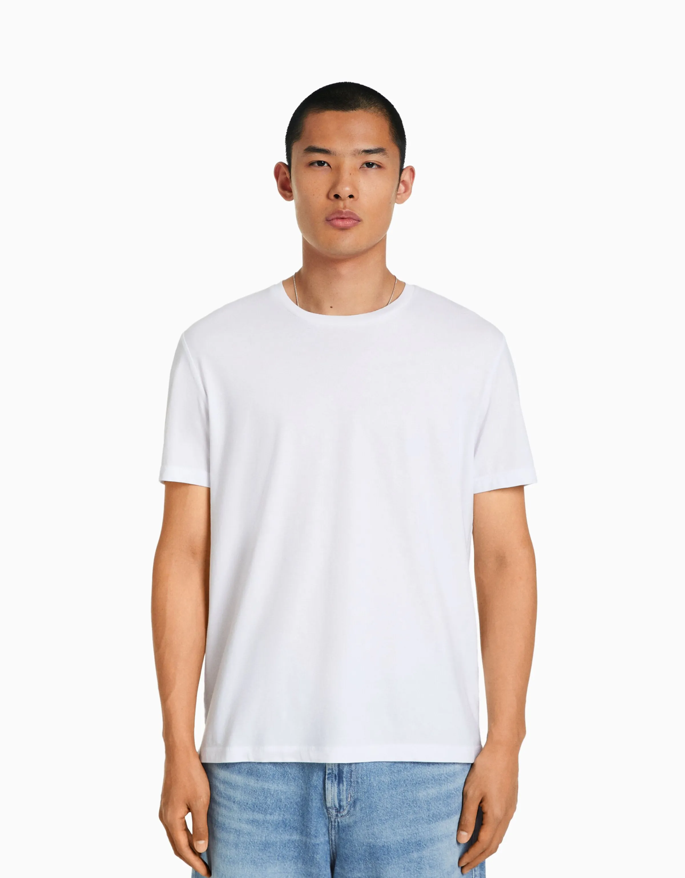 BERSHKA Camiseta manga corta regular fit Blanco Best