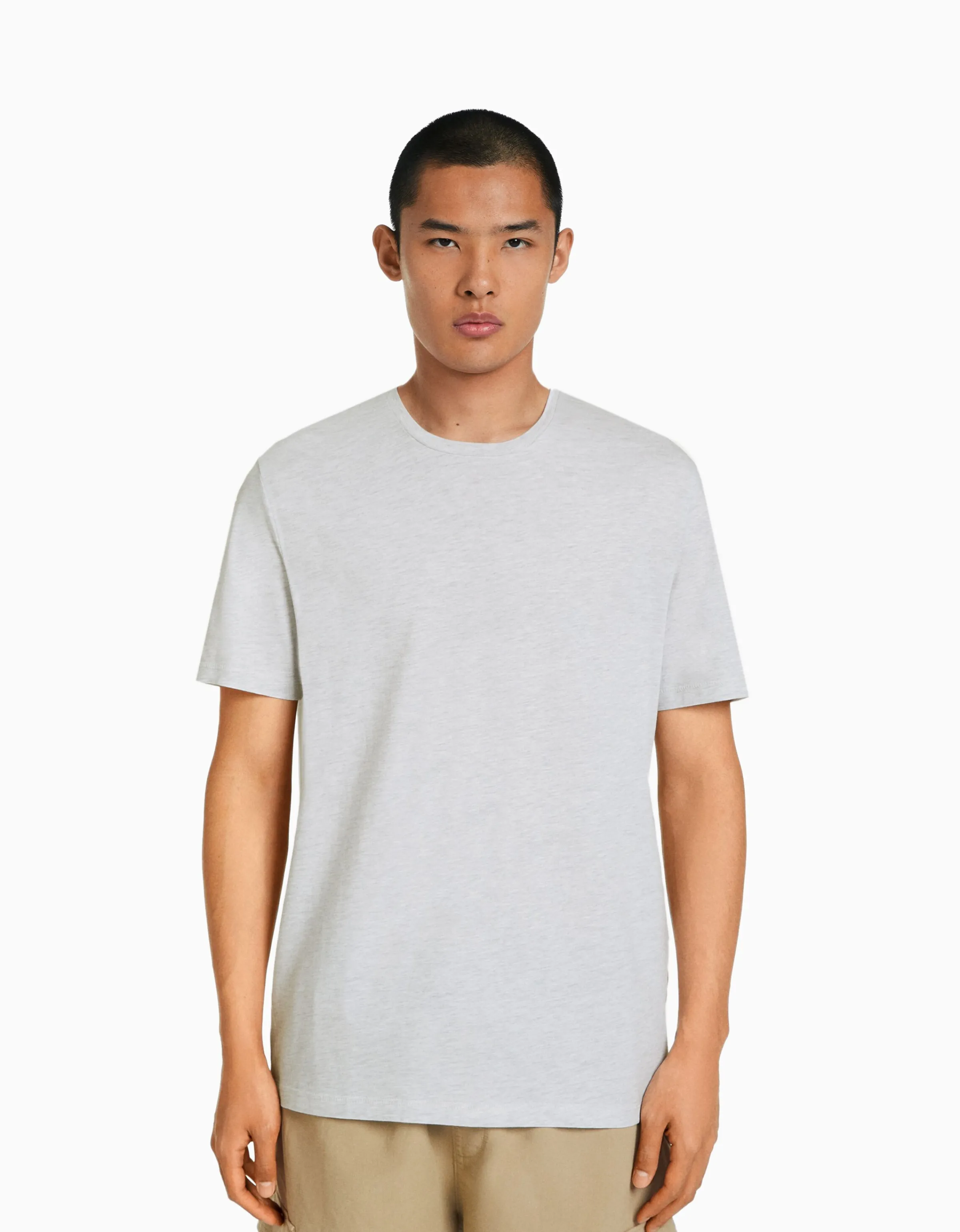 BERSHKA Camiseta manga corta regular fit Gris Cheap