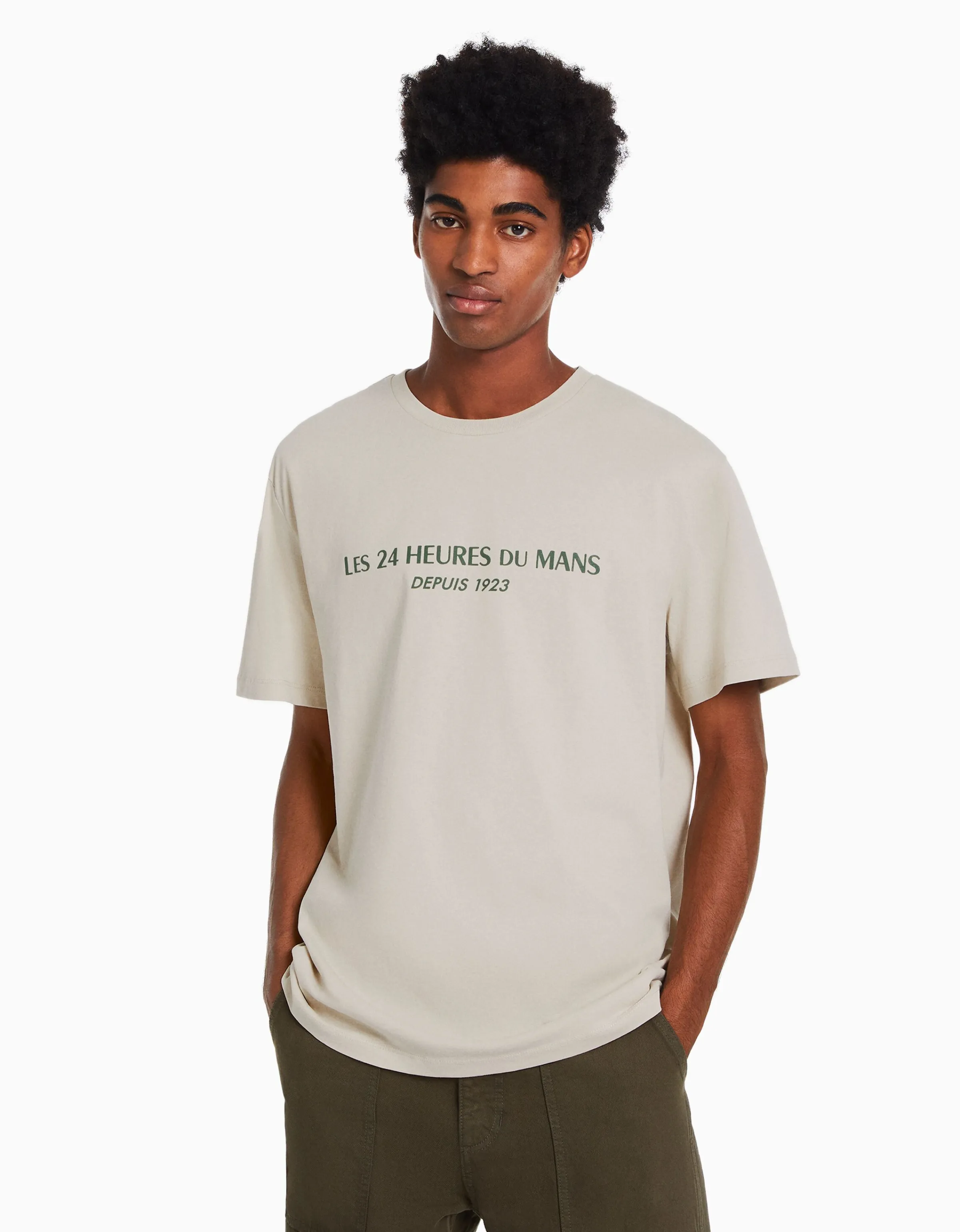 BERSHKA Camiseta manga corta regular fit 24h LE MANS Camel Best Sale