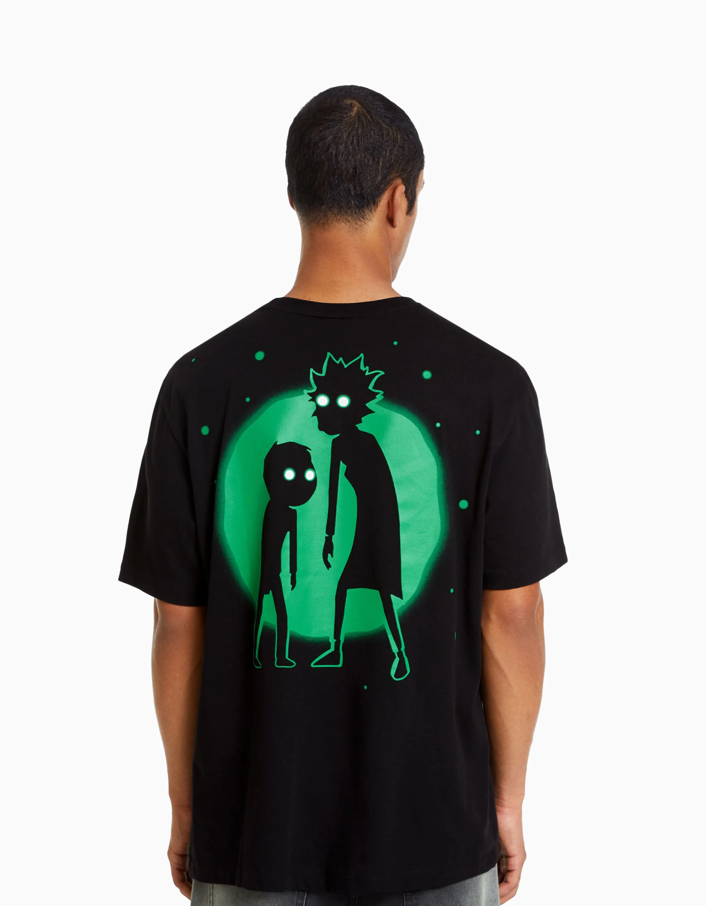 BERSHKA Camiseta manga corta regular fit print RickMorty Negro Cheap
