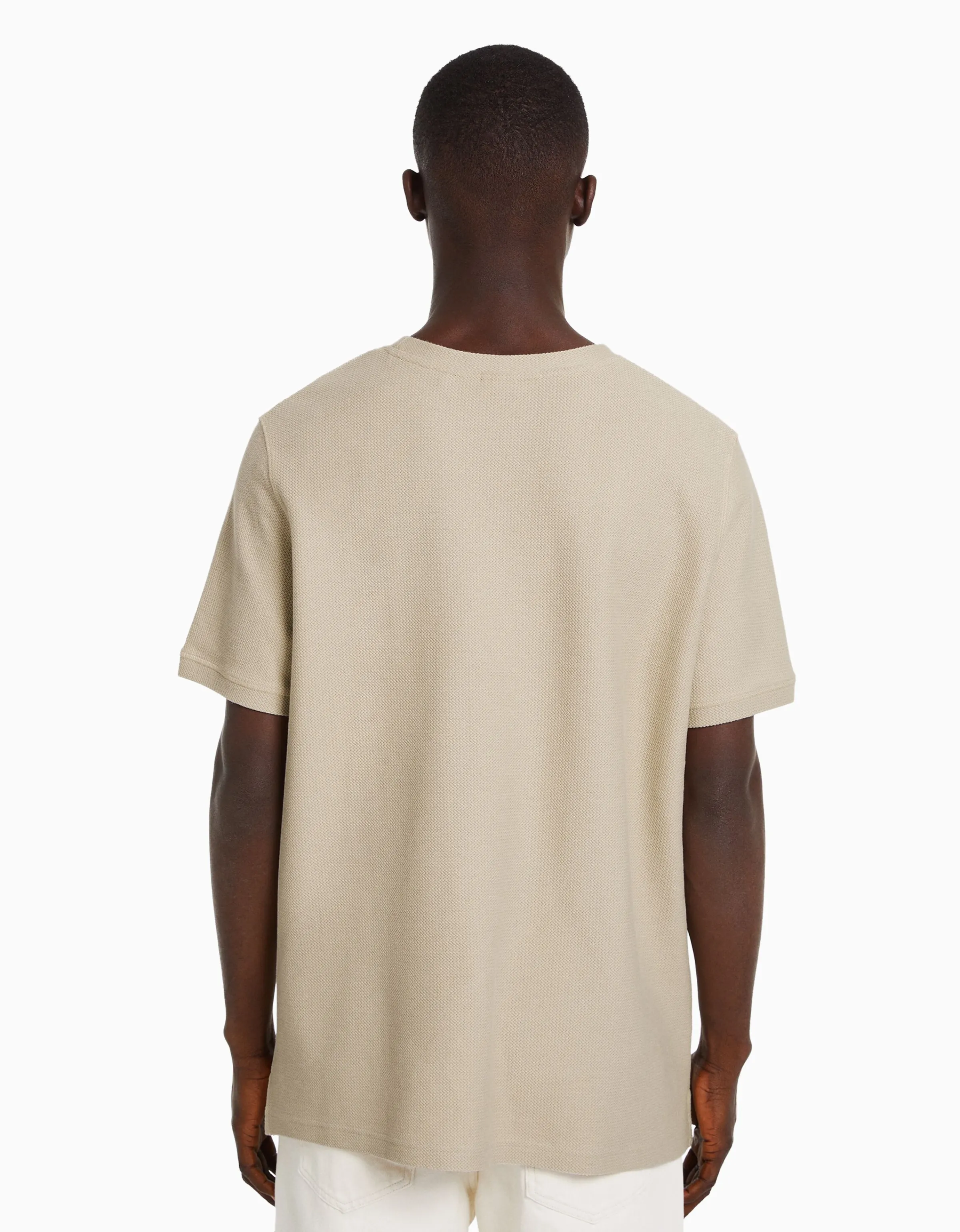 BERSHKA Camiseta manga corta textura Camel Cheap