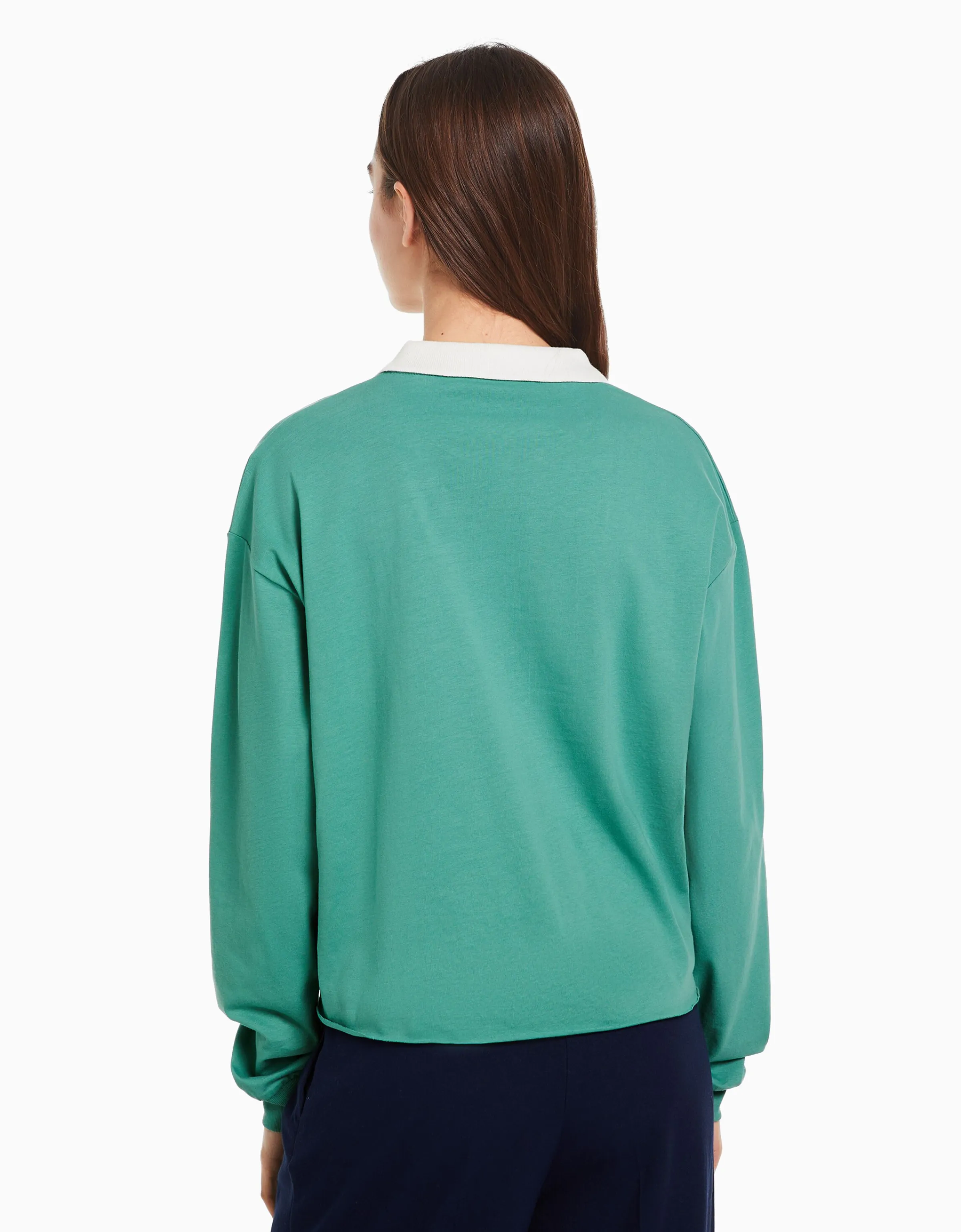 BERSHKA Camiseta manga larga cuello polo print Verde Sale