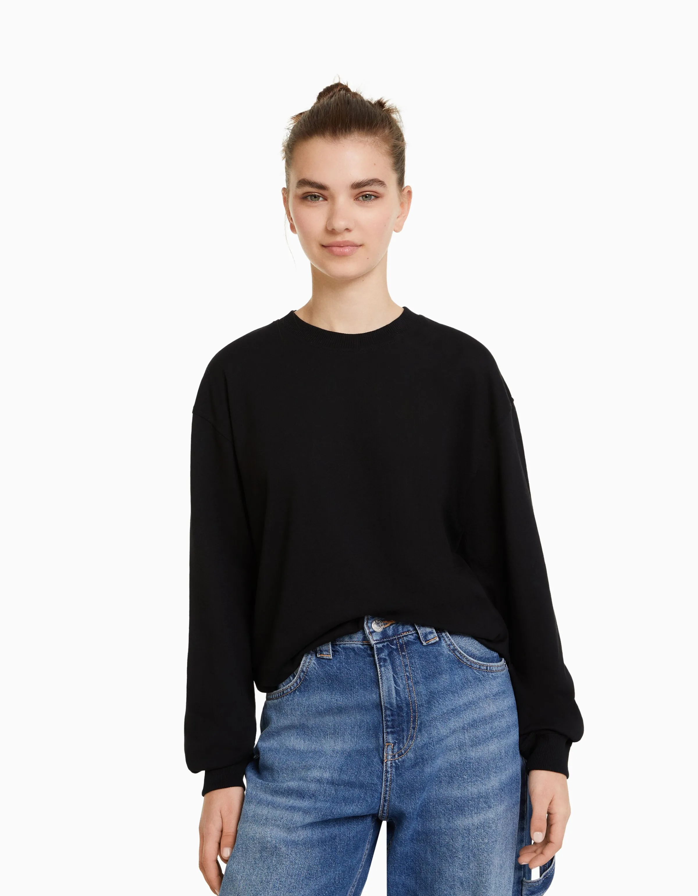 BERSHKA Camiseta manga larga oversize print Negro Fashion