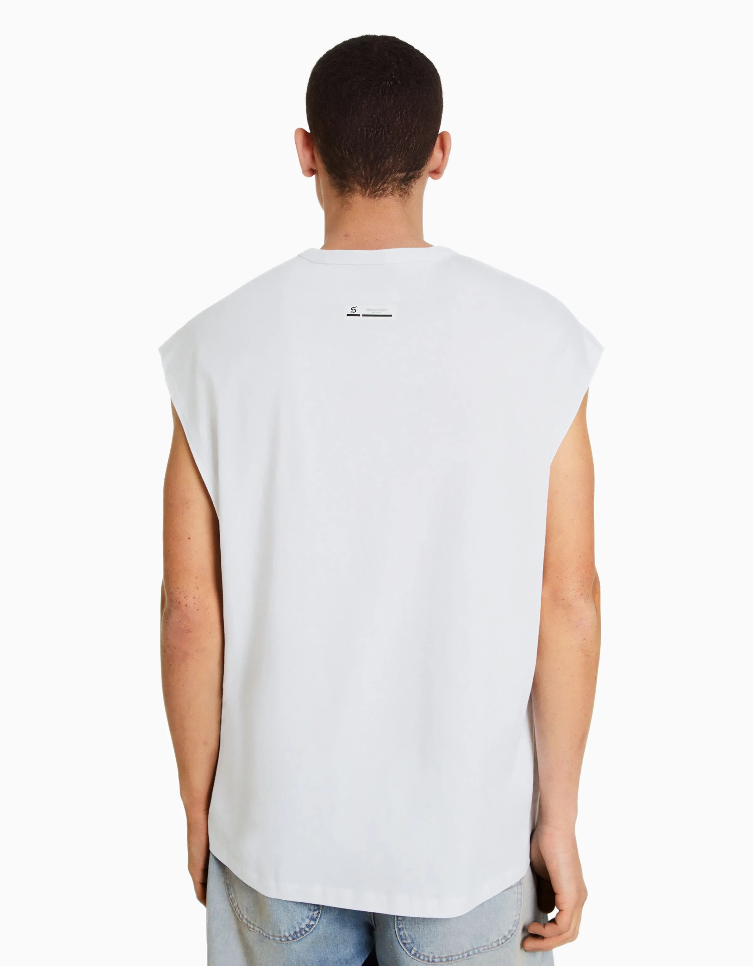 BERSHKA Camiseta sin mangas oversize Blanco Hot