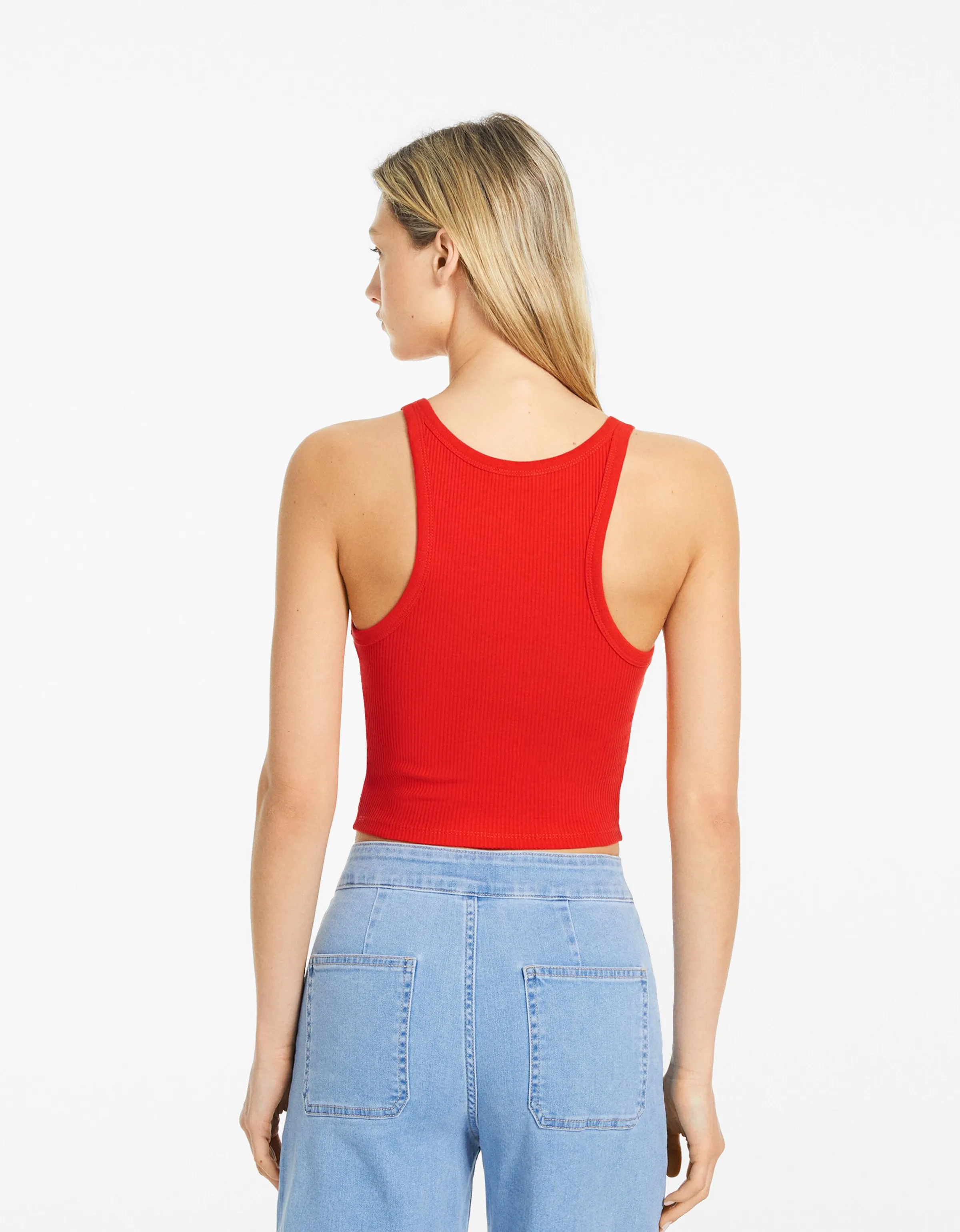 BERSHKA Camiseta sin mangas rib Rojo Best Sale