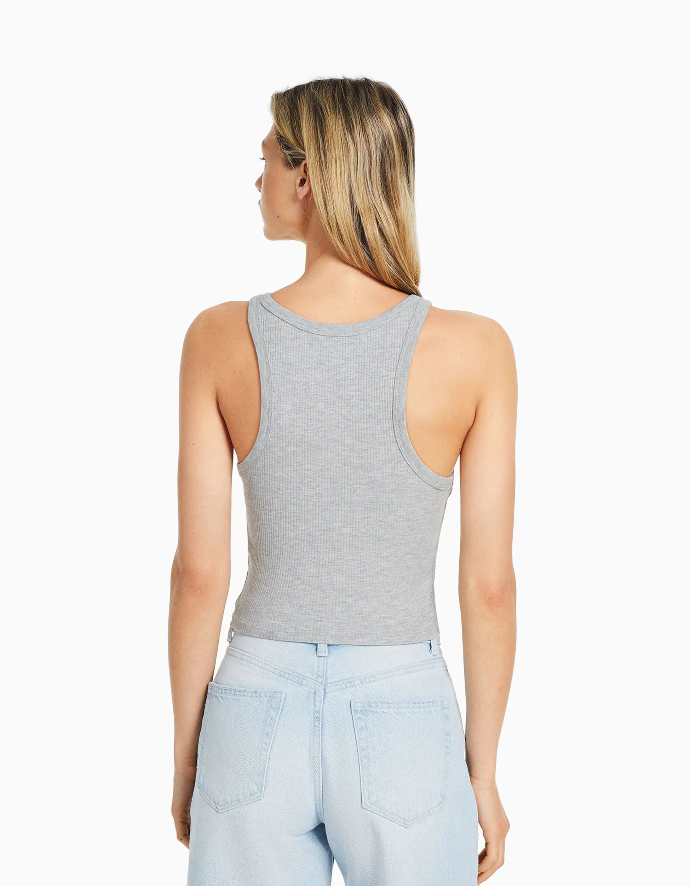 BERSHKA Camiseta sin mangas rib Gris New