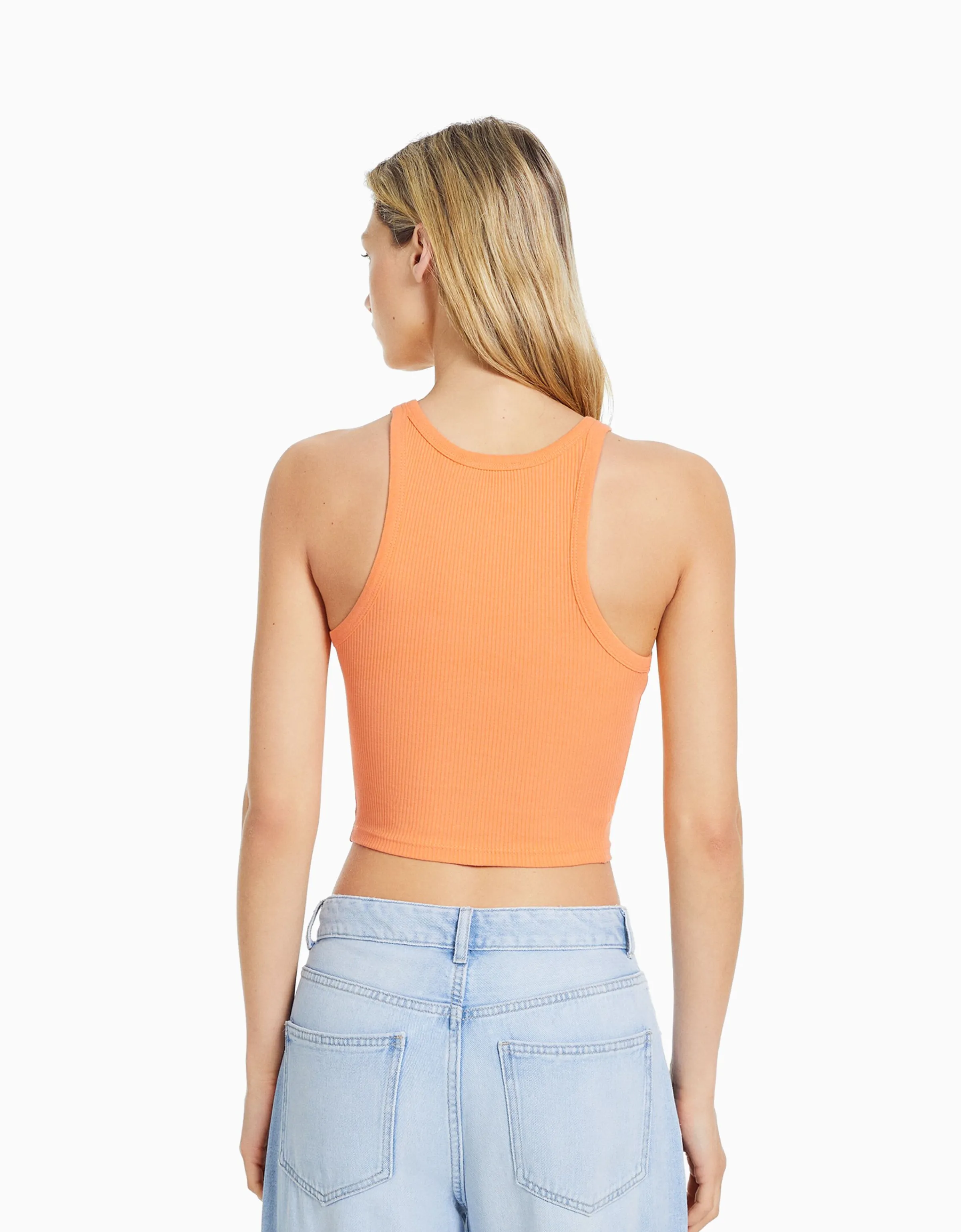 BERSHKA Camiseta sin mangas rib Naranja Sale