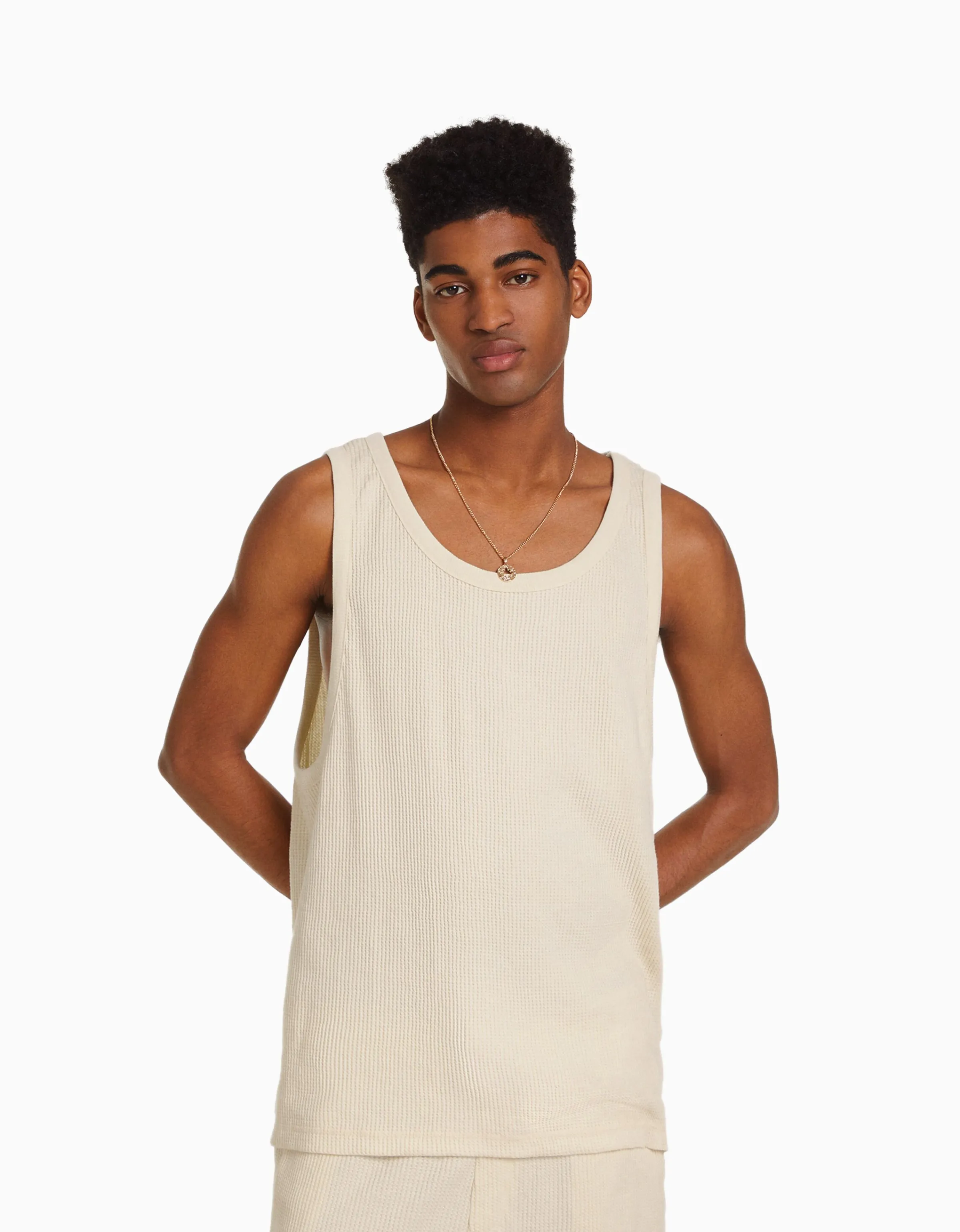 BERSHKA Camiseta sin mangas worker fit Blanco roto Best Sale