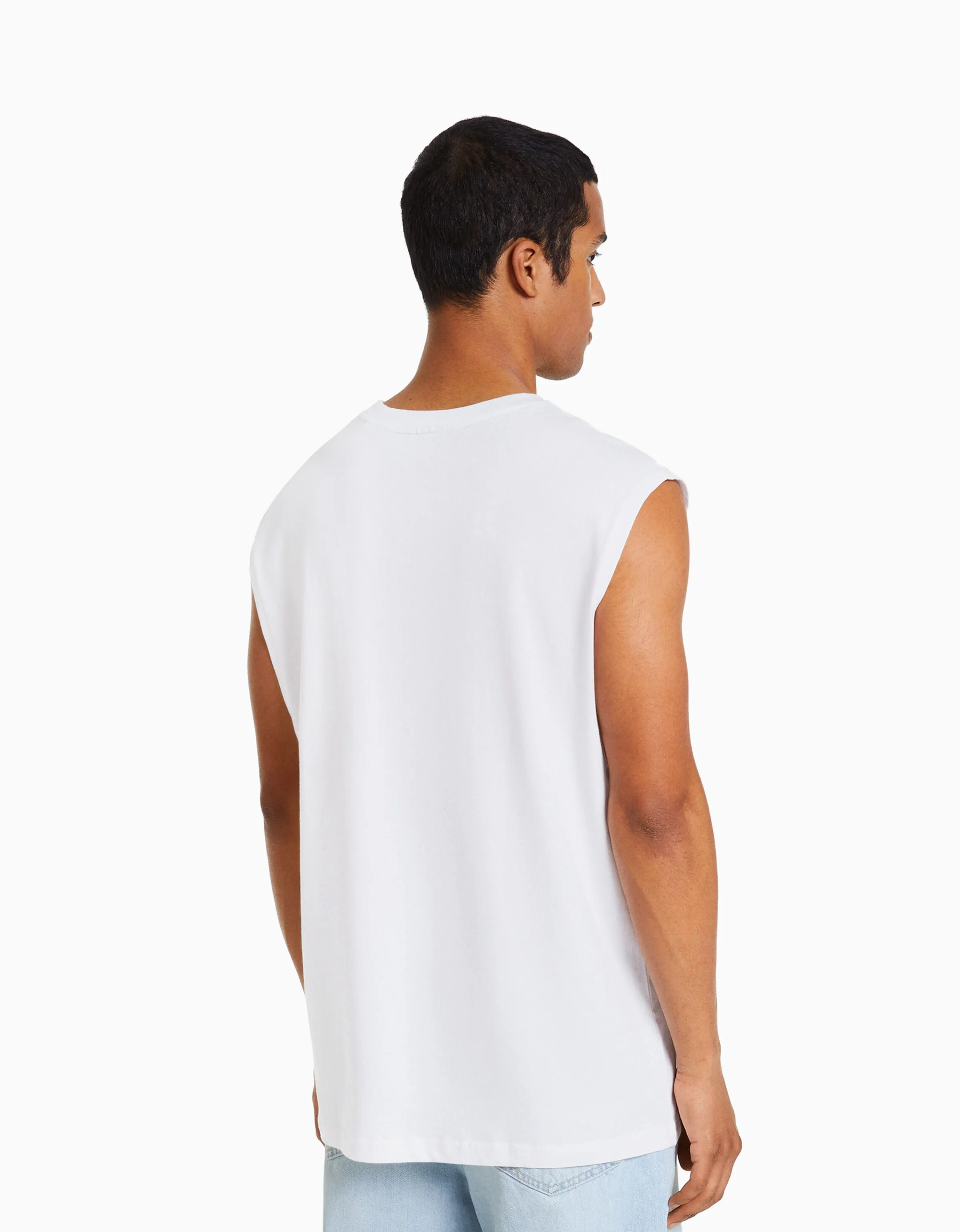 BERSHKA Camiseta sin mangas worker fit Blanco Discount