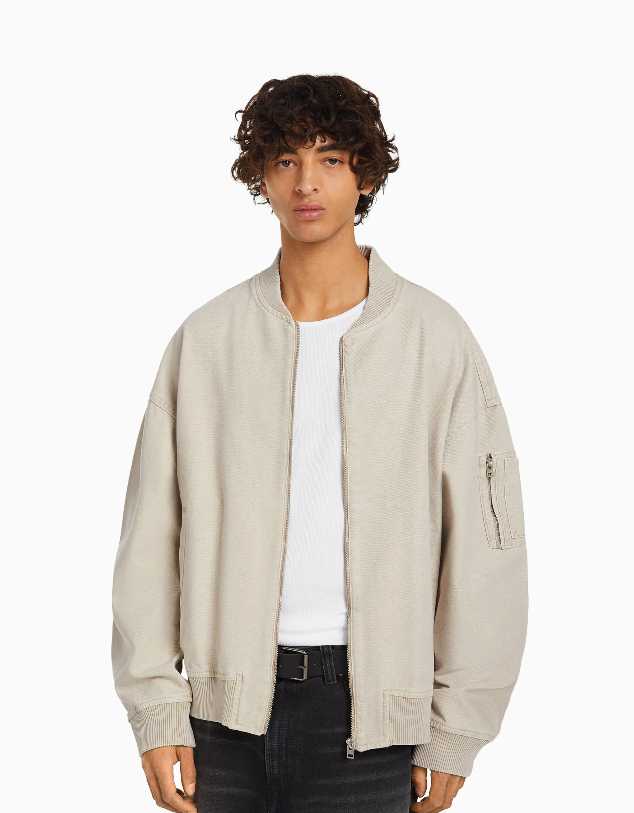 BERSHKA Cazadora bomber algodón Azul claro Store