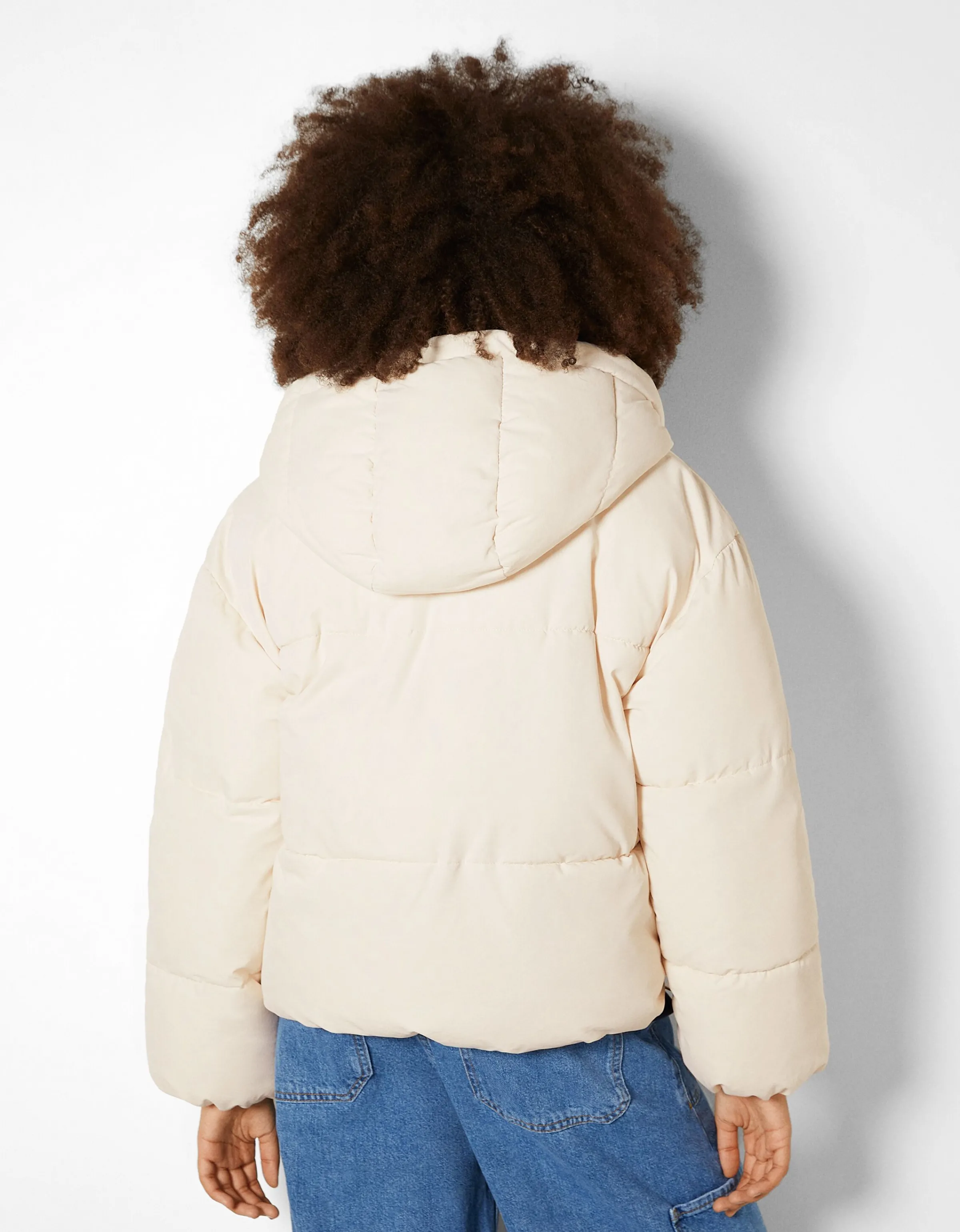 BERSHKA Cazadora puffy oversize capucha Marrón Best