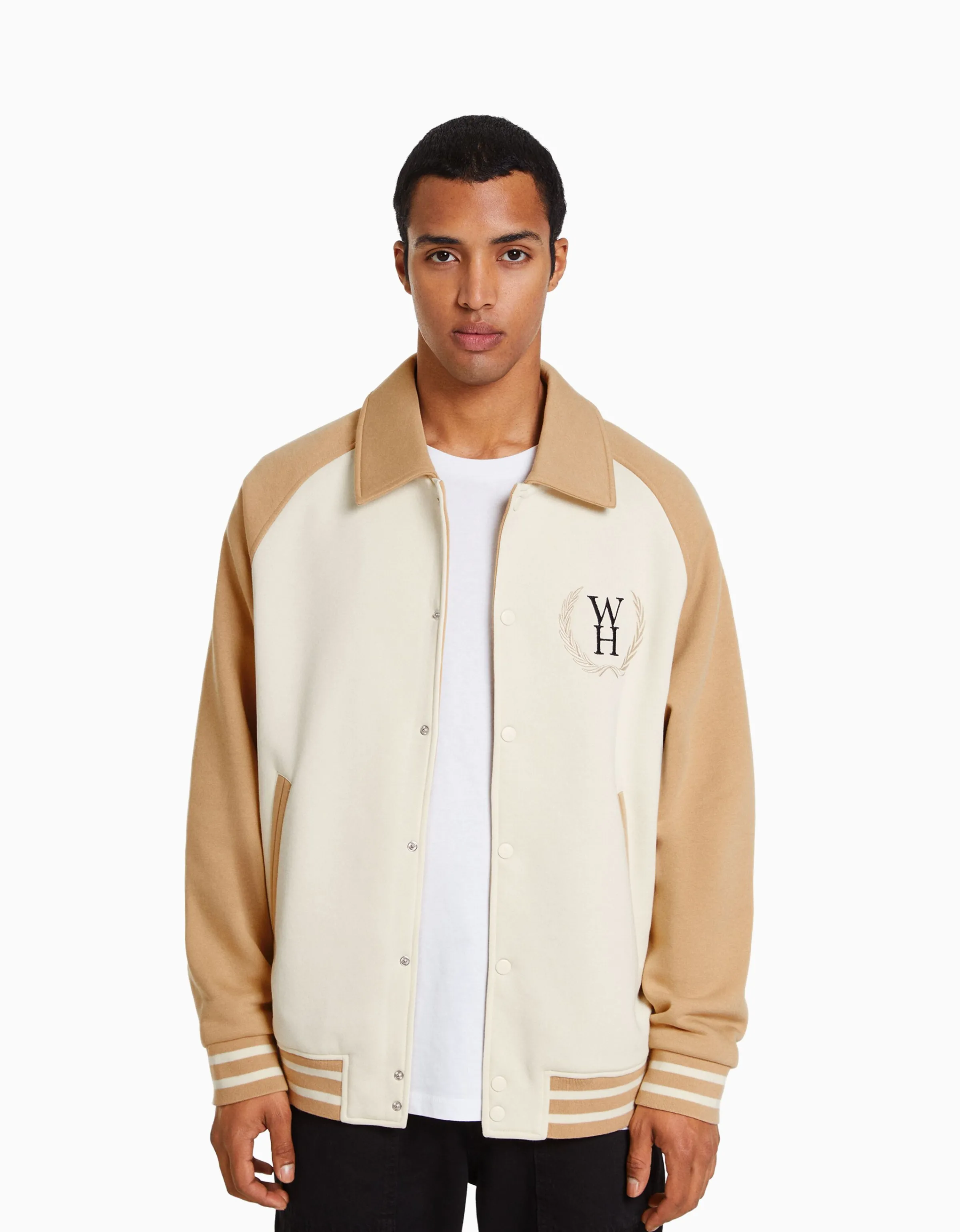 BERSHKA Cazadora tejido contraste Camel Clearance