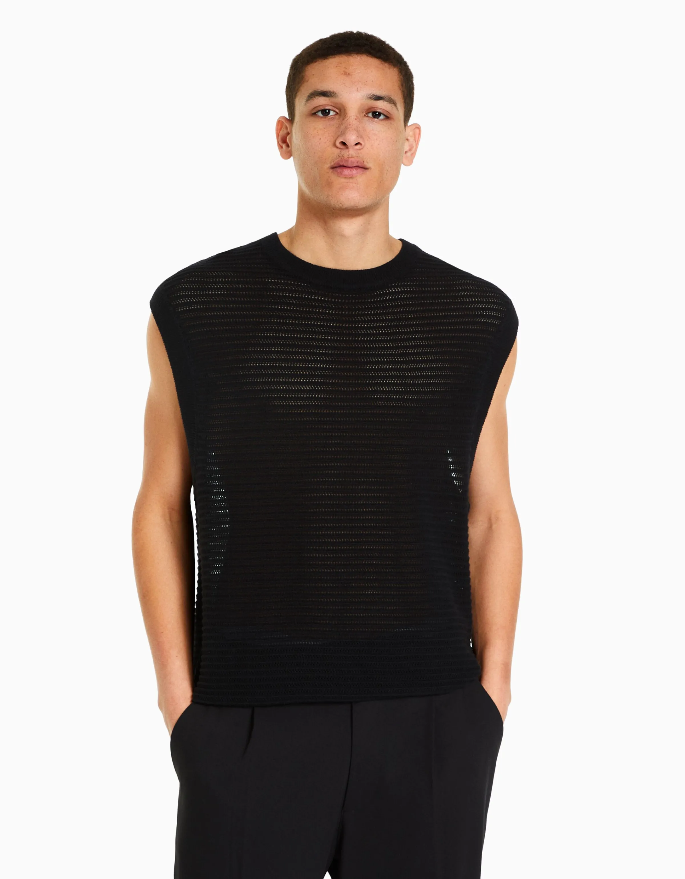 BERSHKA Chaleco mesh Negro Cheap