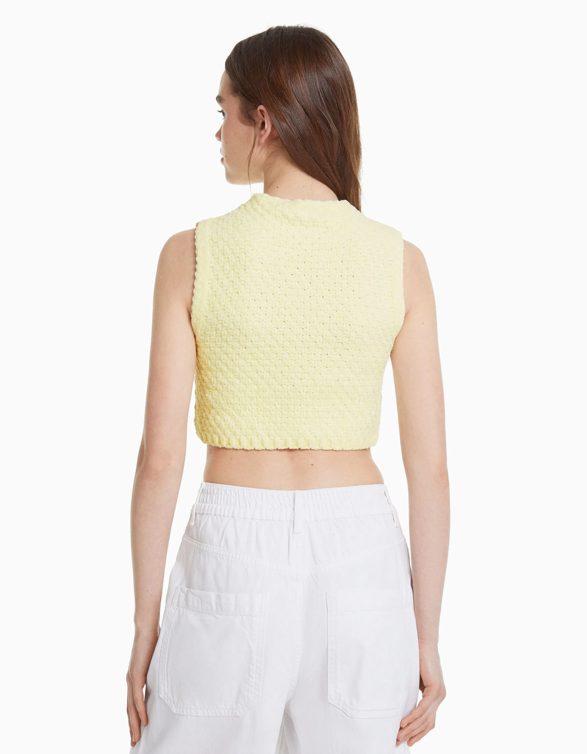 BERSHKA Chaleco punto chenilla Amarillo Online