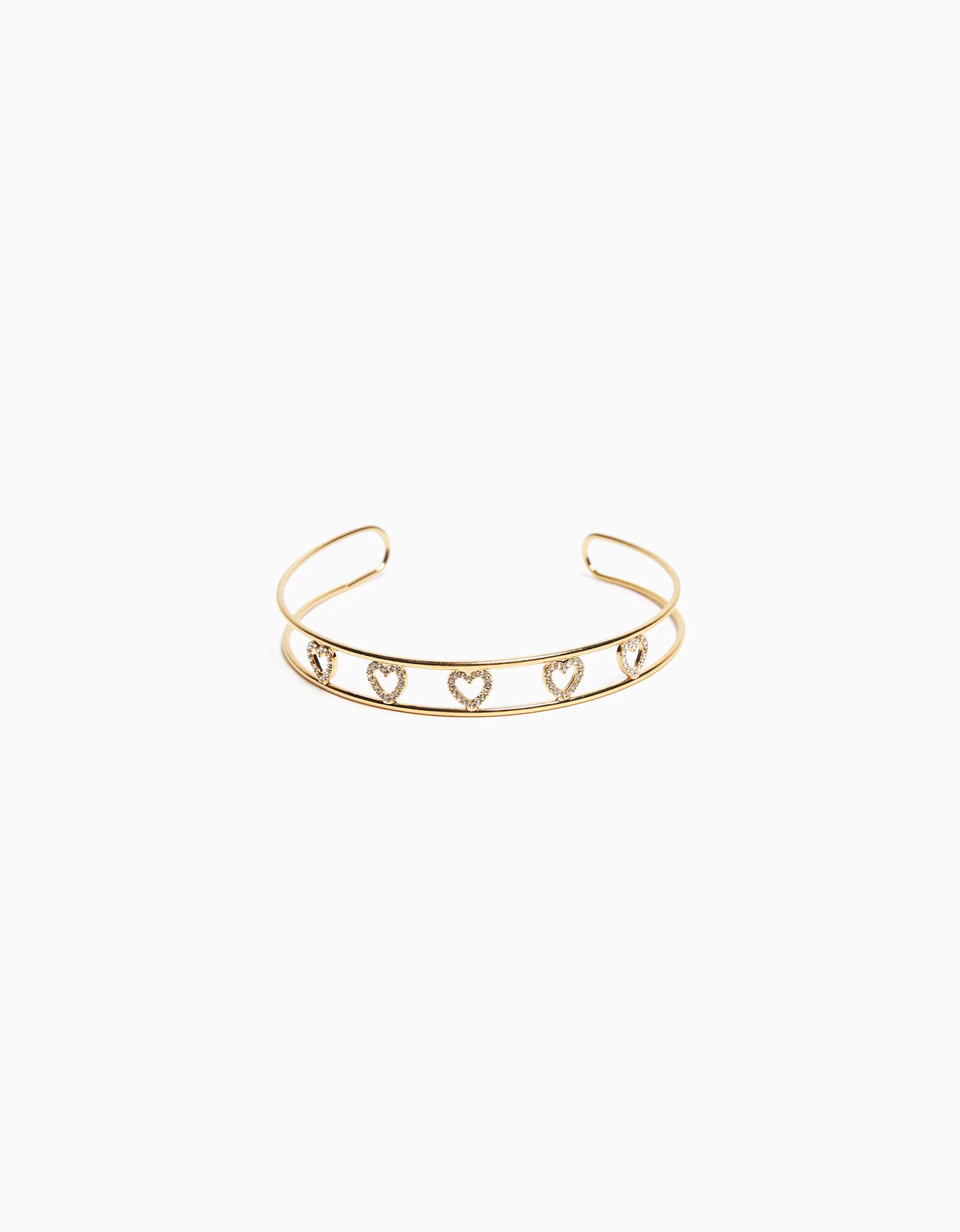 BERSHKA Choker rígido corazones pedrería Oro New