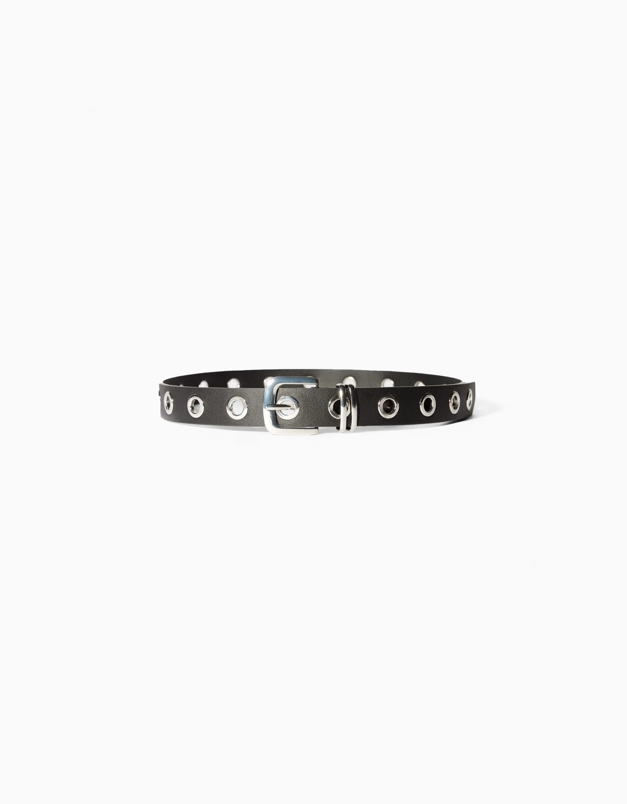 BERSHKA Cinturón efecto piel eyelets Negro Outlet