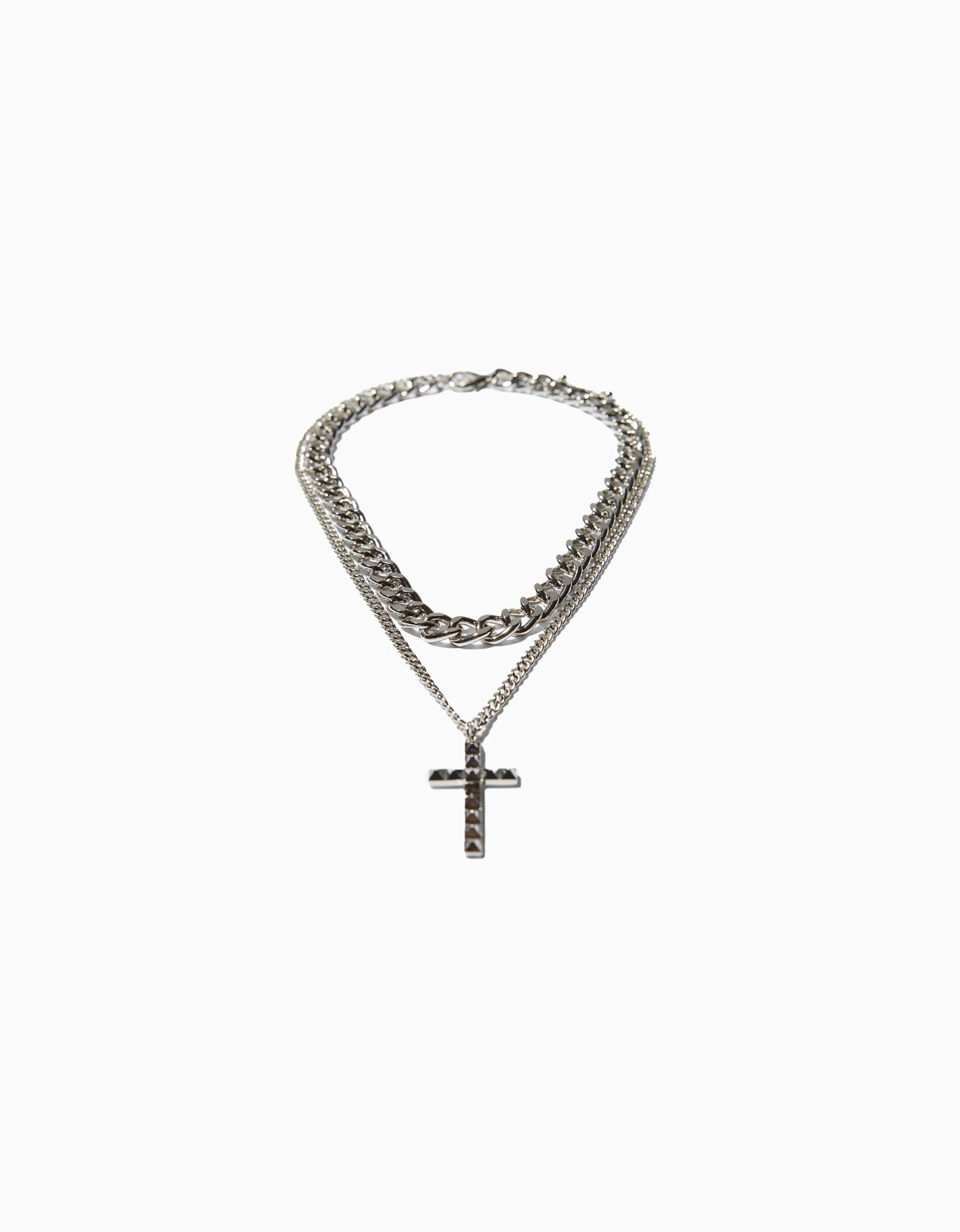 BERSHKA Collar cruz Plata Best Sale