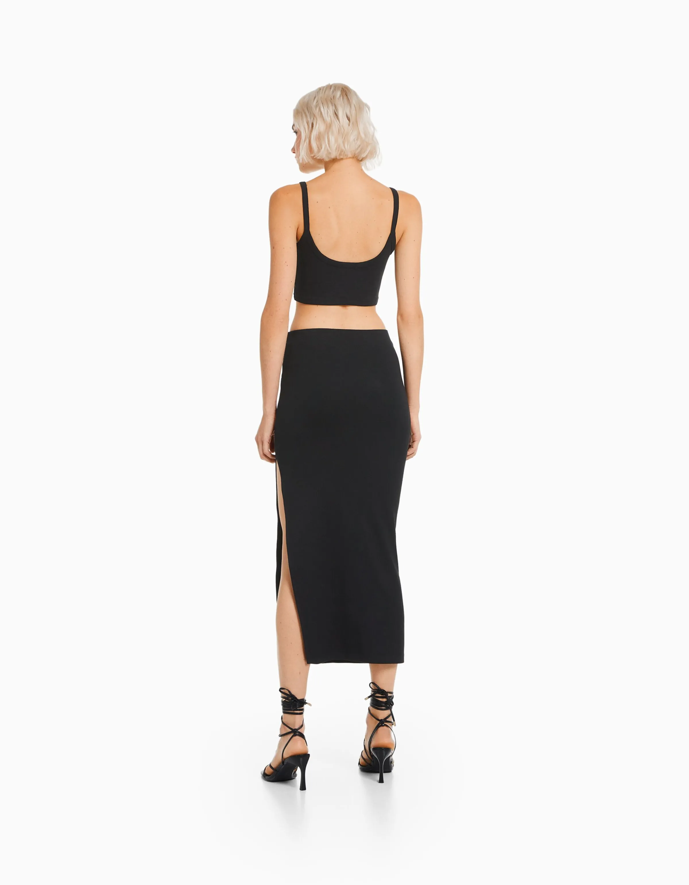 BERSHKA Falda larga algodón Negro Cheap