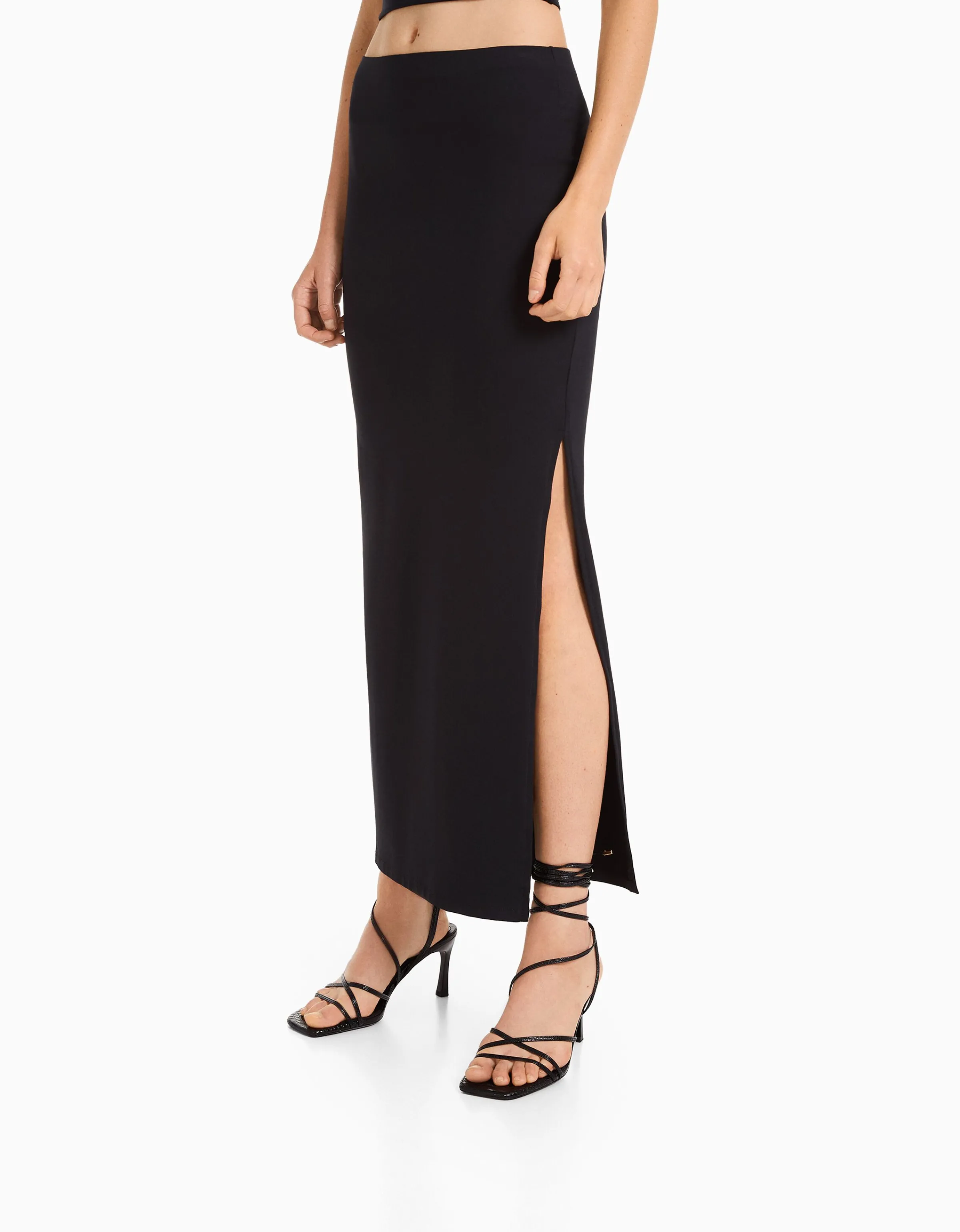 BERSHKA Falda midi Negro Cheap