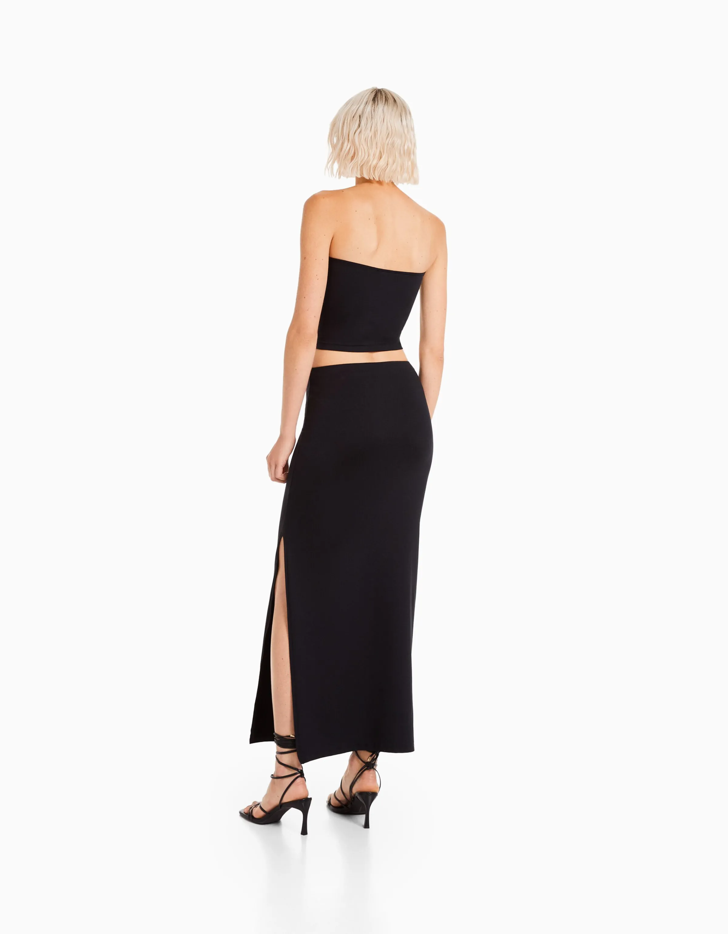 BERSHKA Falda midi Negro Cheap