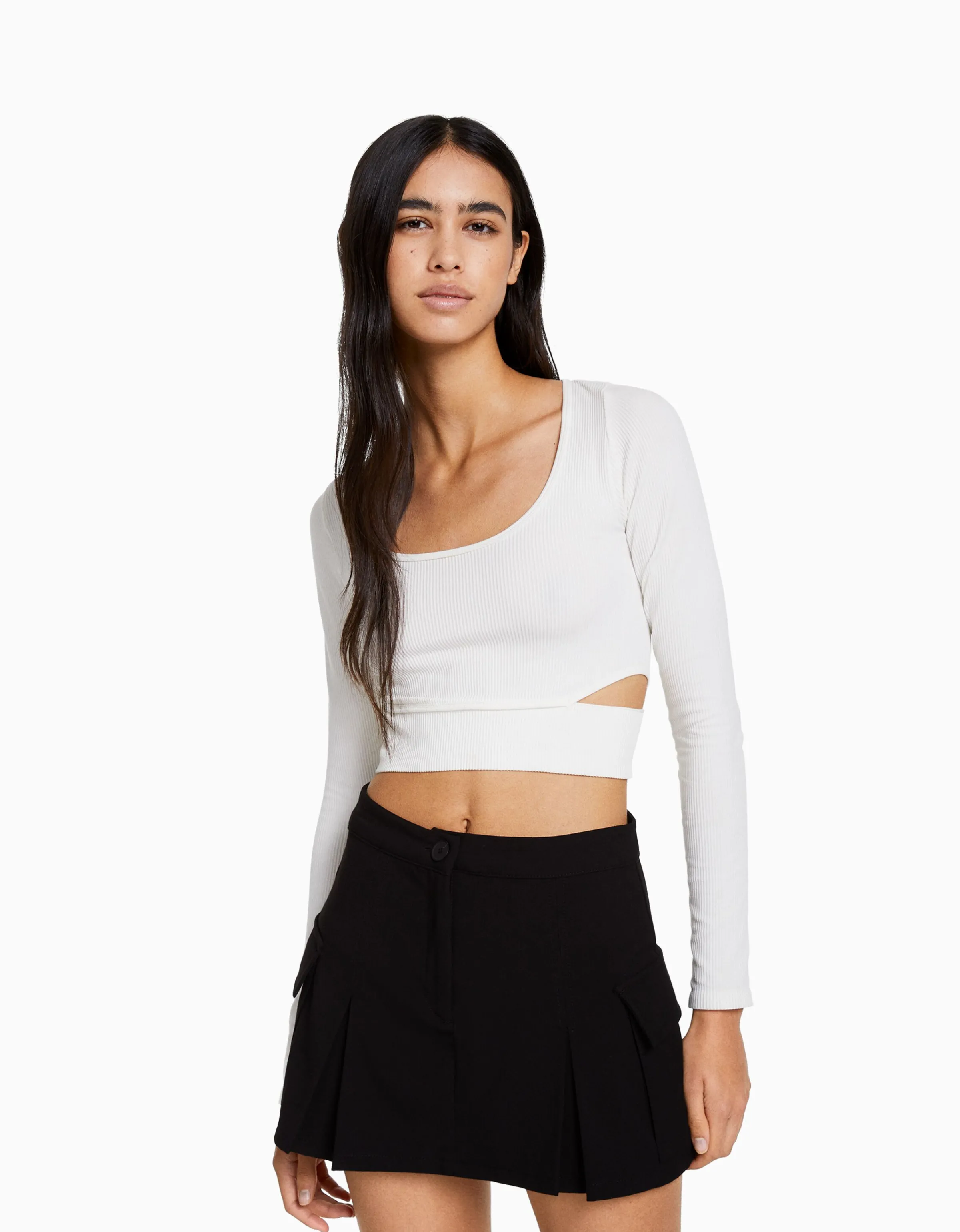 BERSHKA Falda mini cargo tailoring bolsillos Negro Clearance