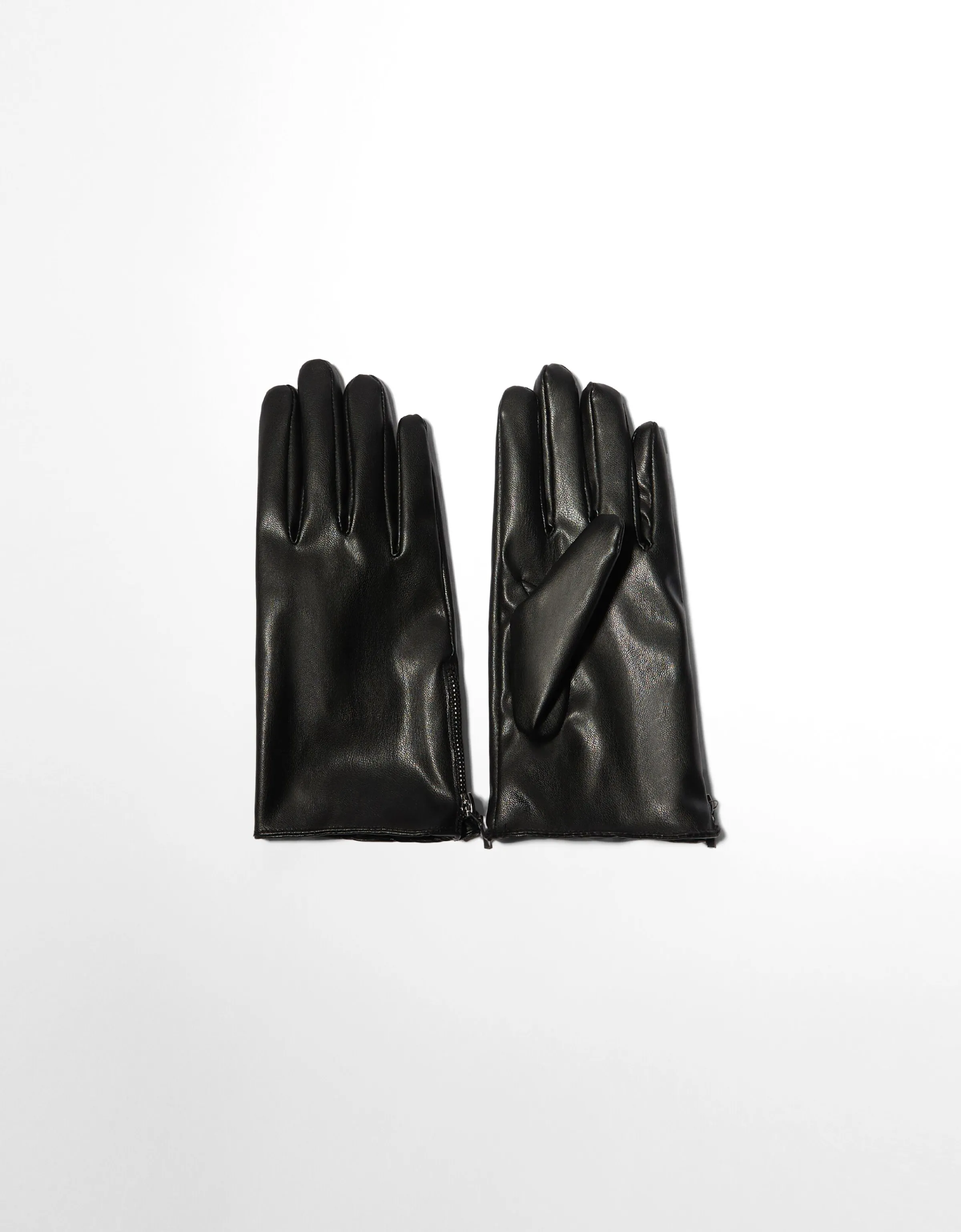 BERSHKA Guantes cremallera efecto piel Negro Best Sale