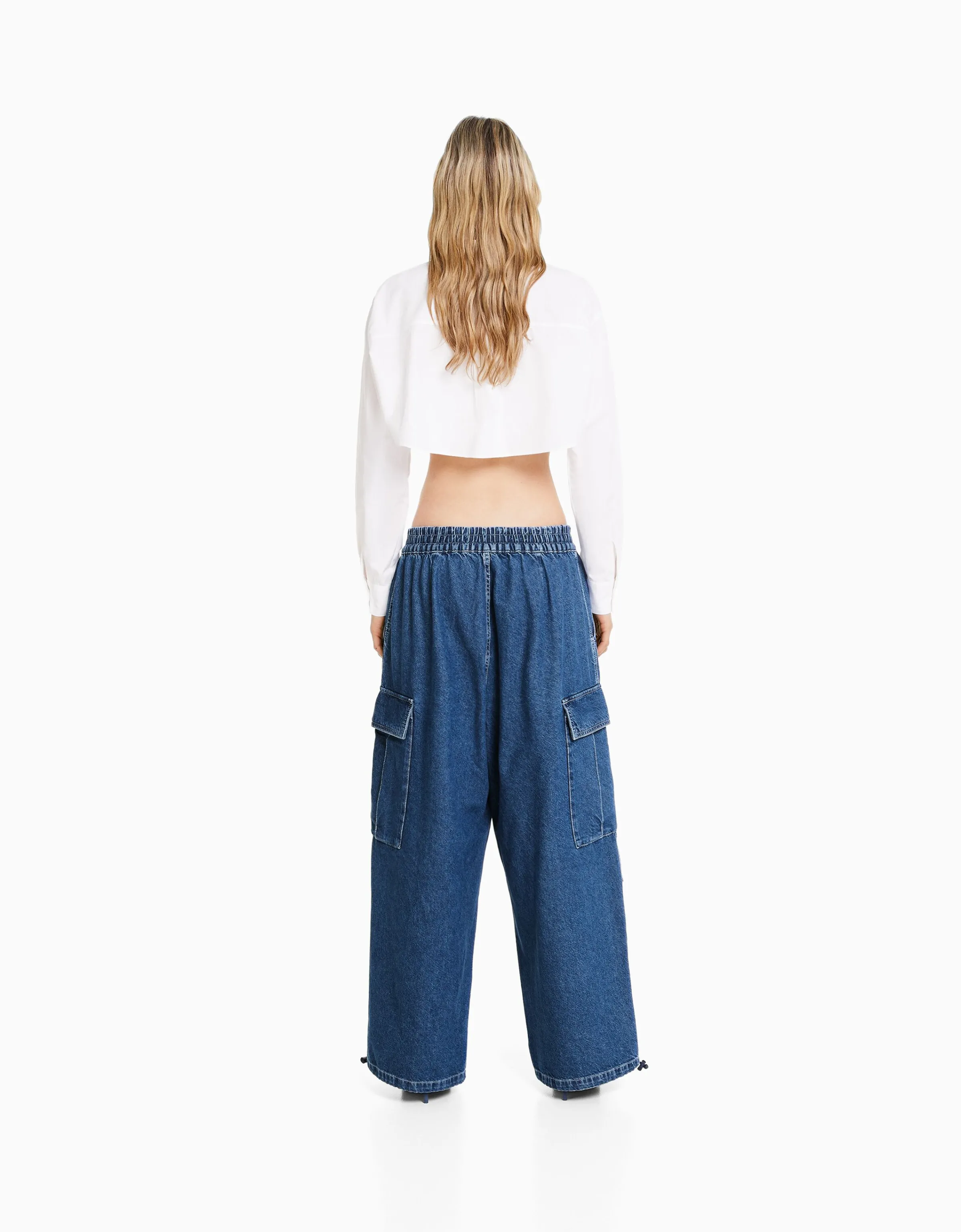 BERSHKA Jeans cargo volumen Azul lavado Cheap