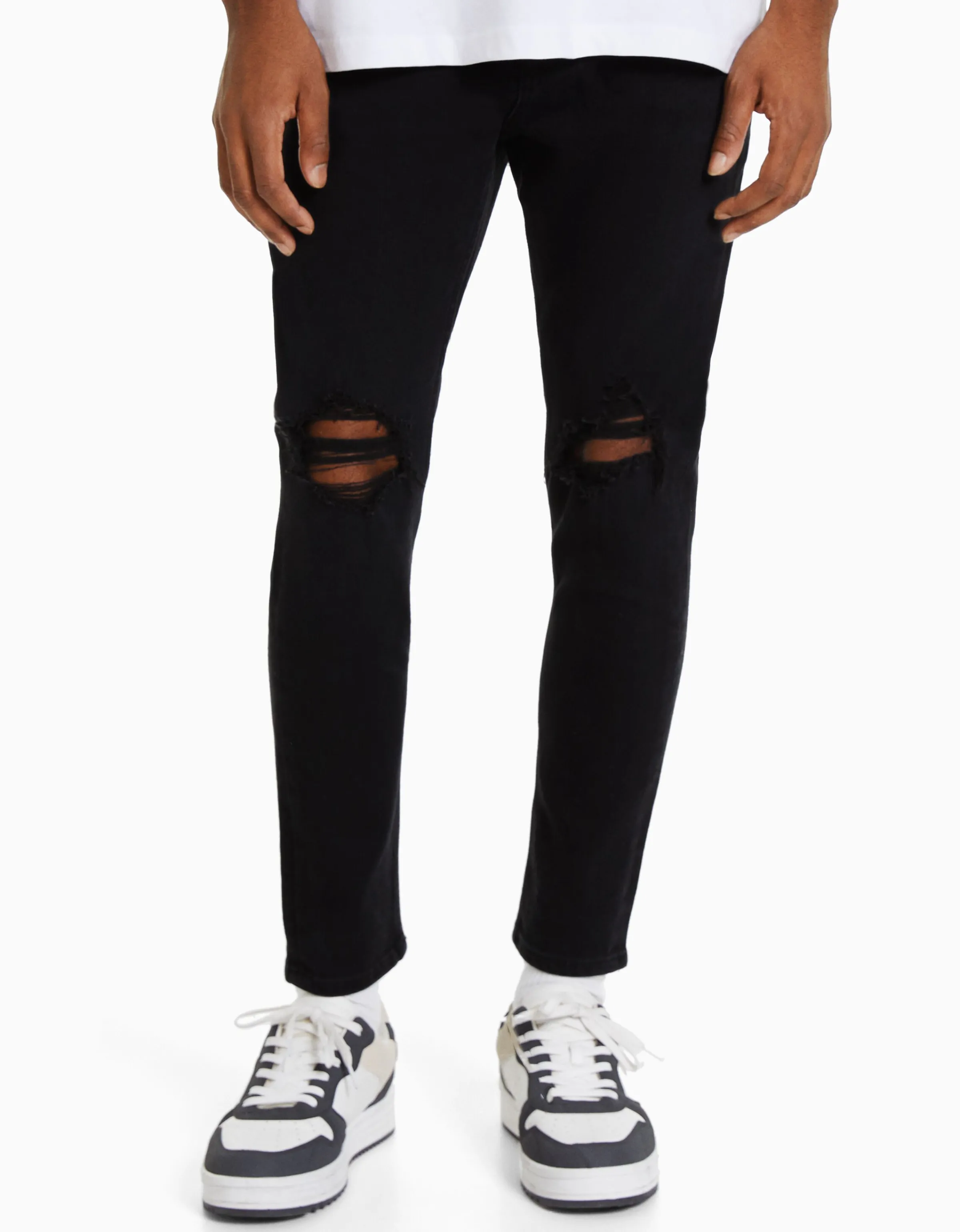 BERSHKA Jeans carrot rotos Azul Flash Sale