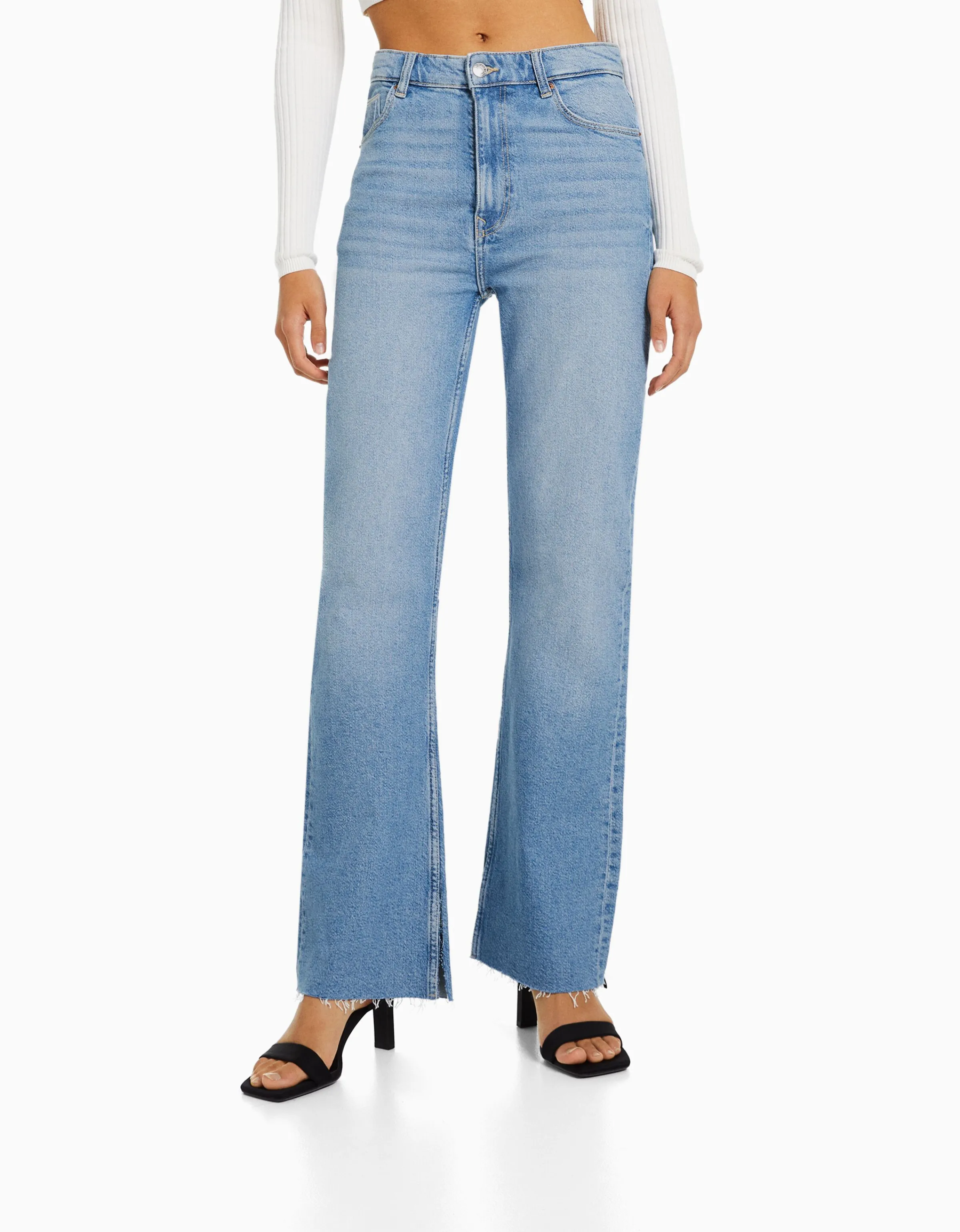 BERSHKA Jeans confort abertura lateral Azul Online