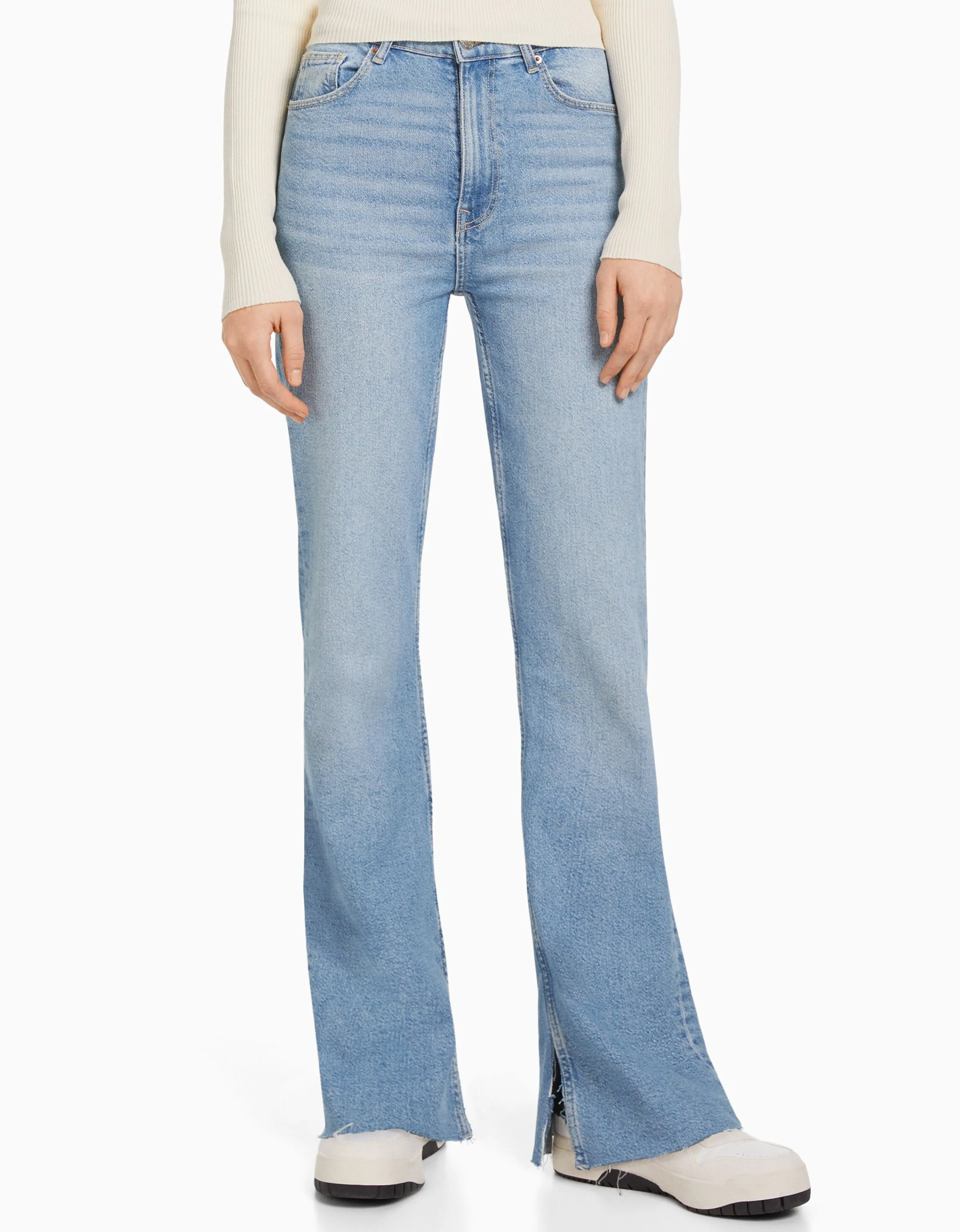 BERSHKA Jeans confort abertura lateral Azul Cheap