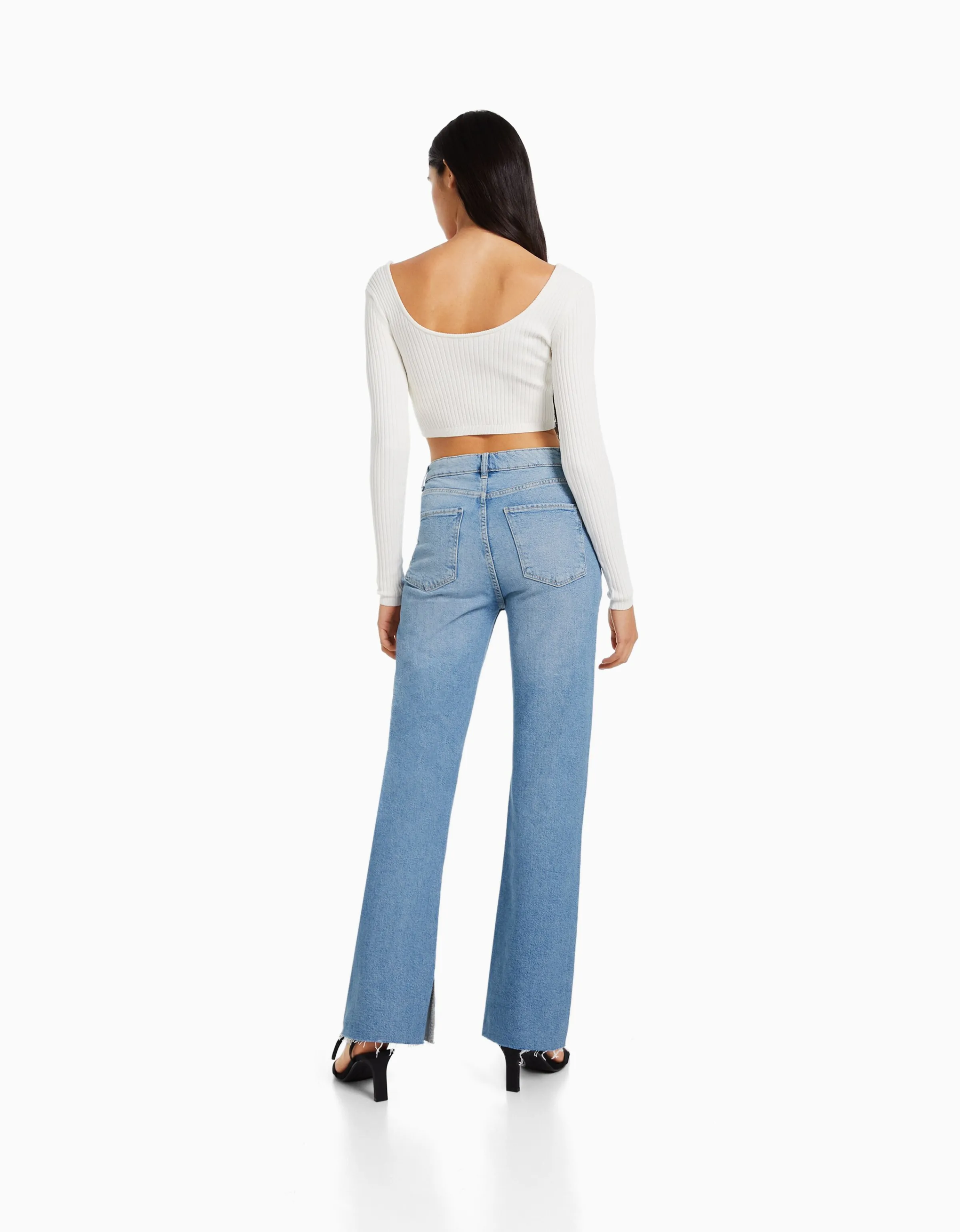 BERSHKA Jeans confort abertura lateral Azul Online