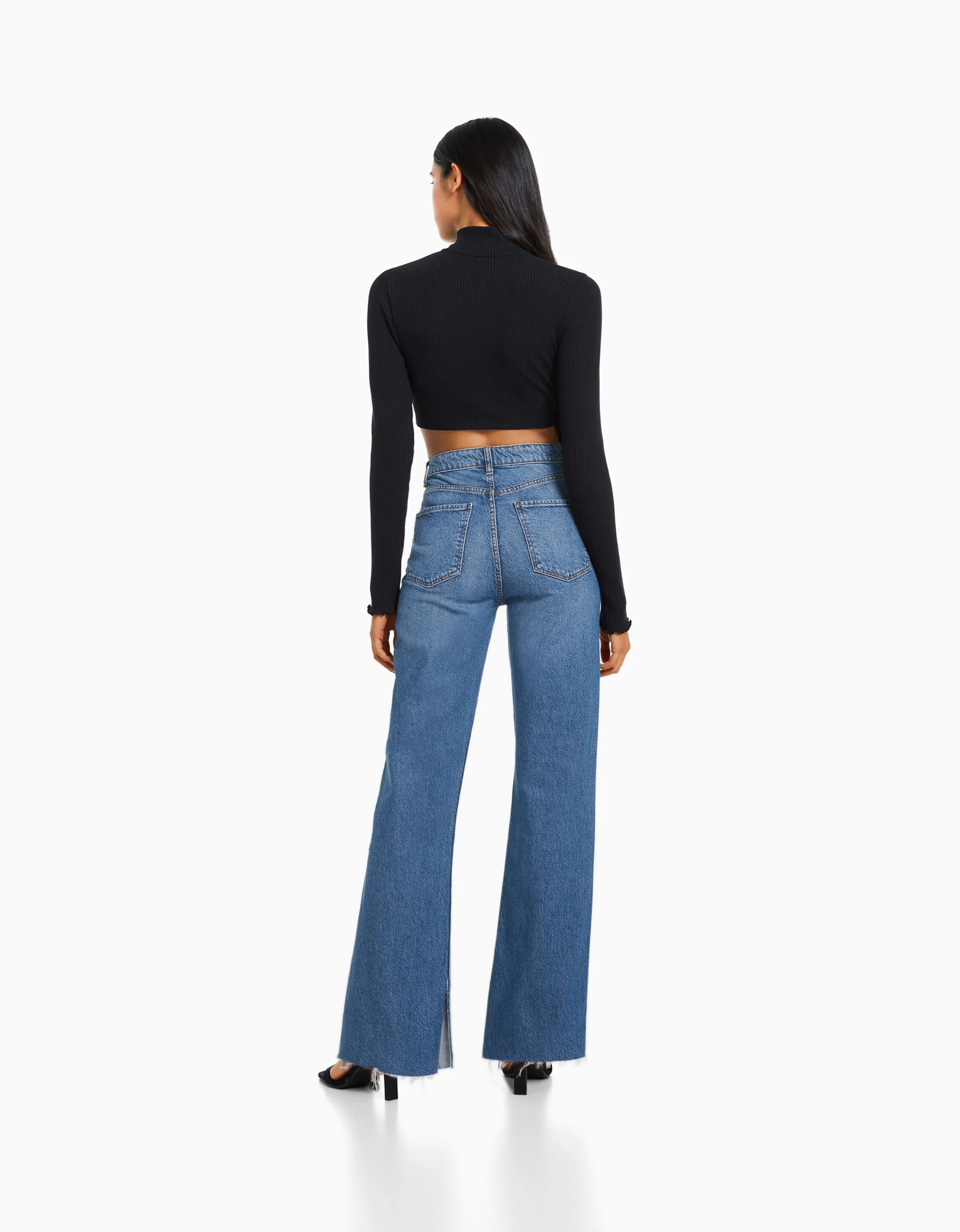 BERSHKA Jeans confort abertura lateral Azul Cheap