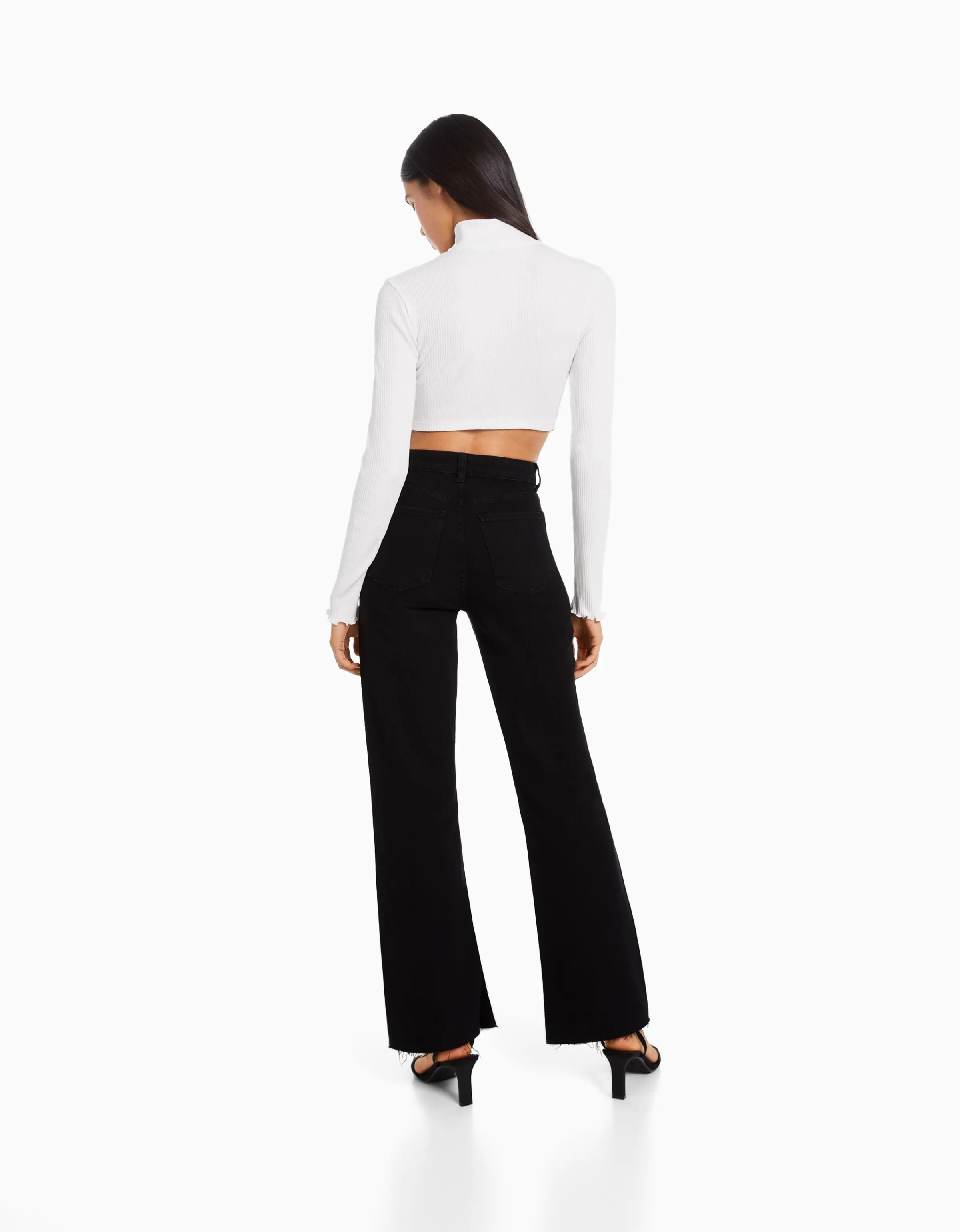 BERSHKA Jeans confort abertura lateral Negro Sale