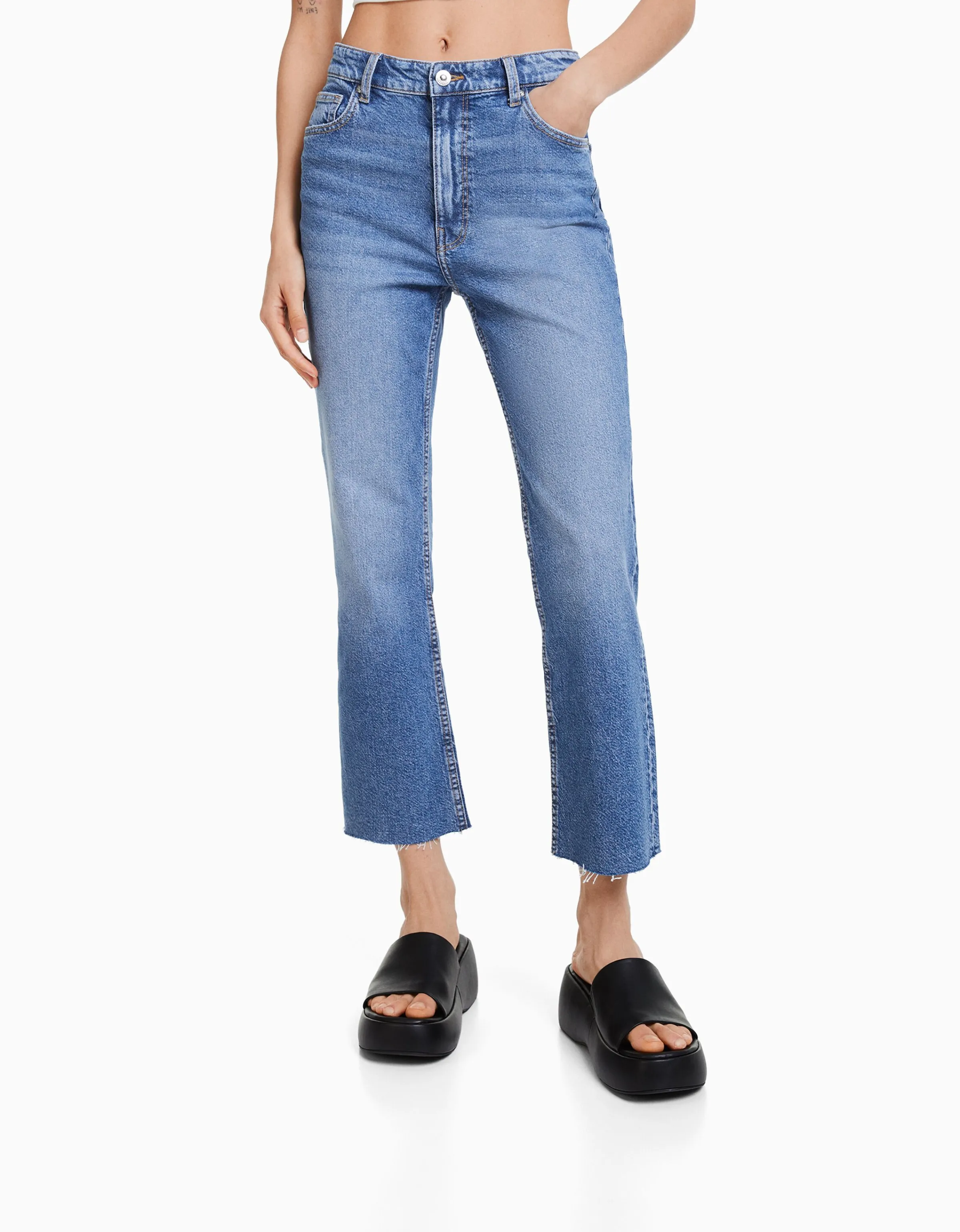 BERSHKA Jeans cropped flare Azul Best Sale