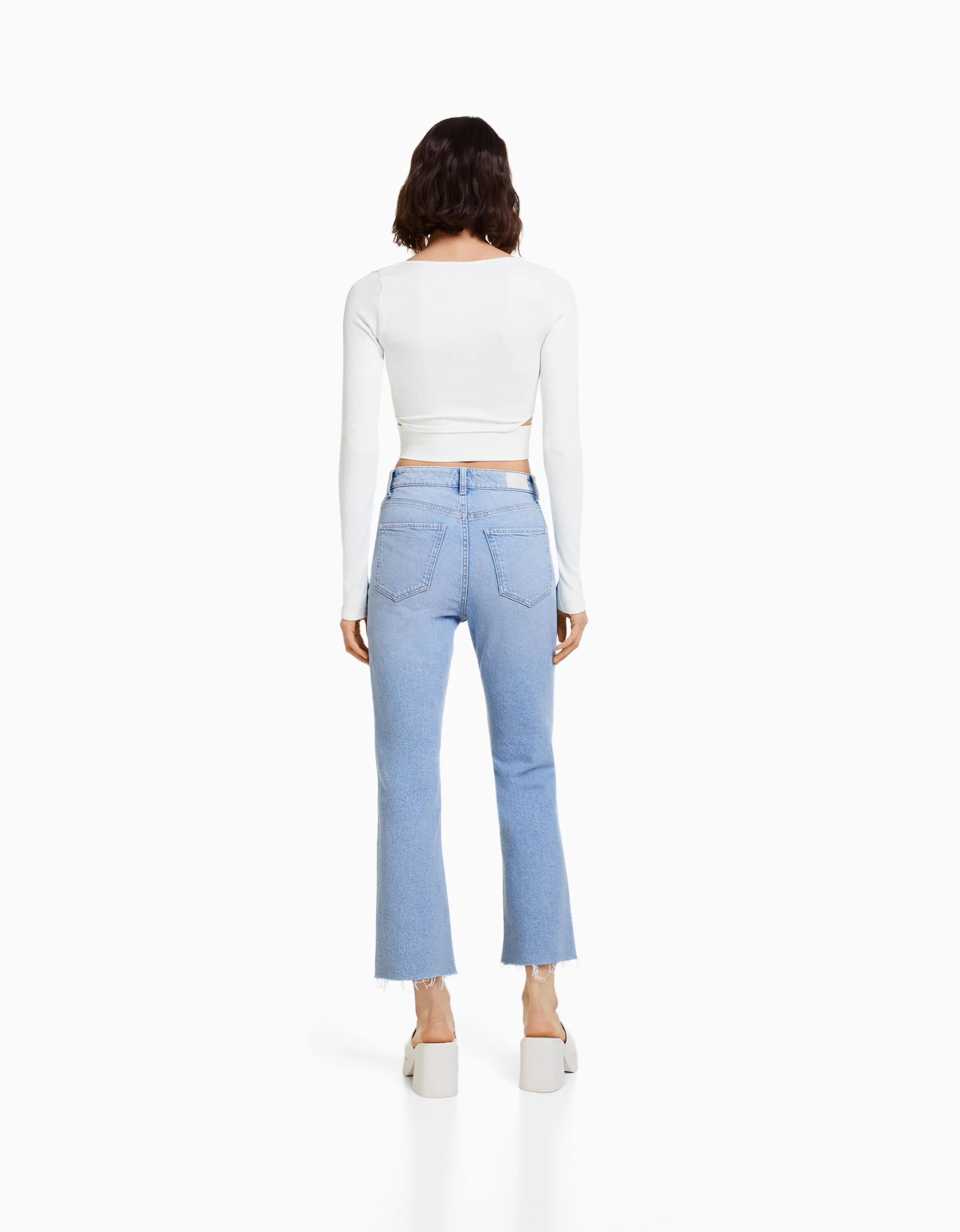 BERSHKA Jeans cropped flare Azul Clearance