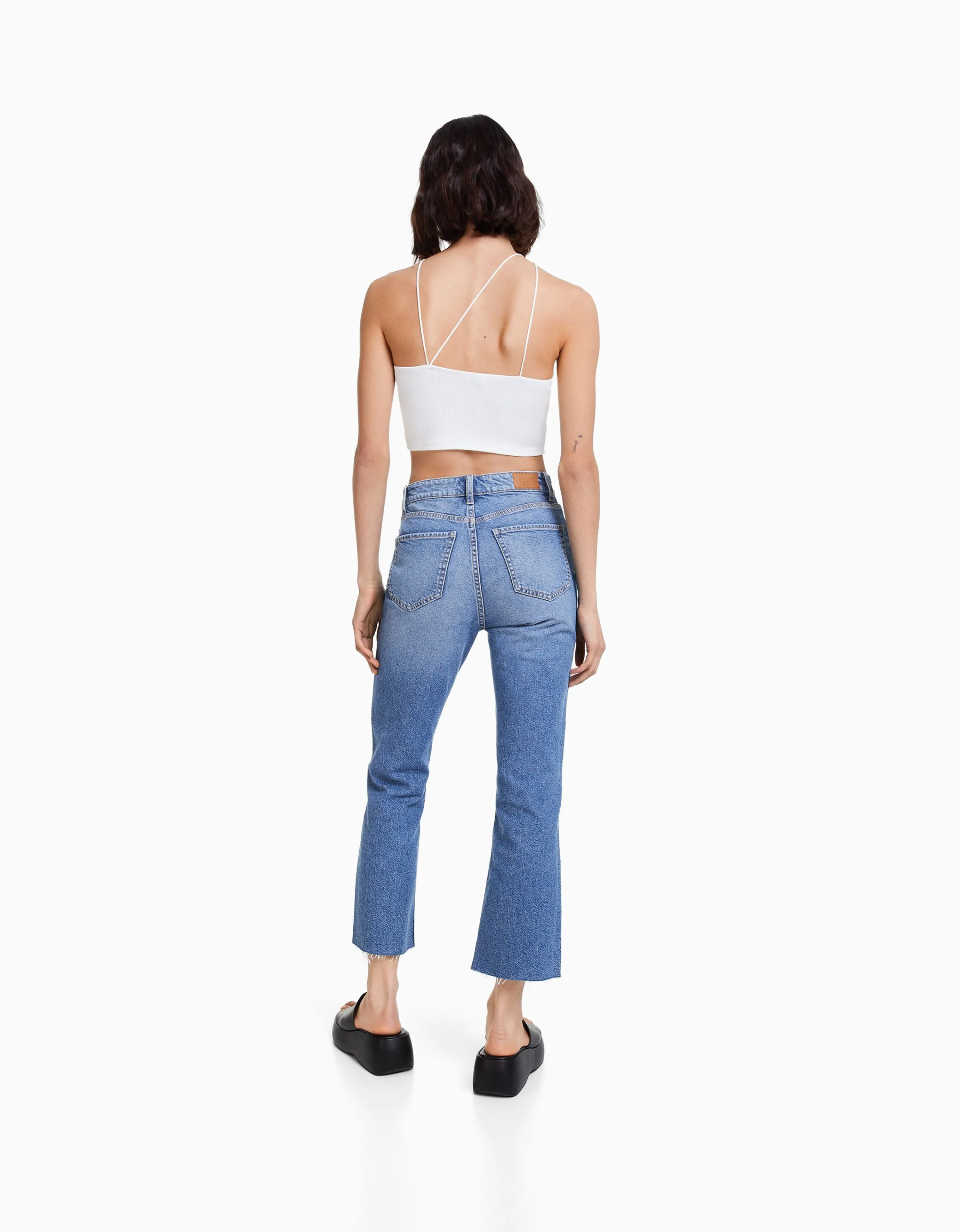 BERSHKA Jeans cropped flare Azul Best Sale