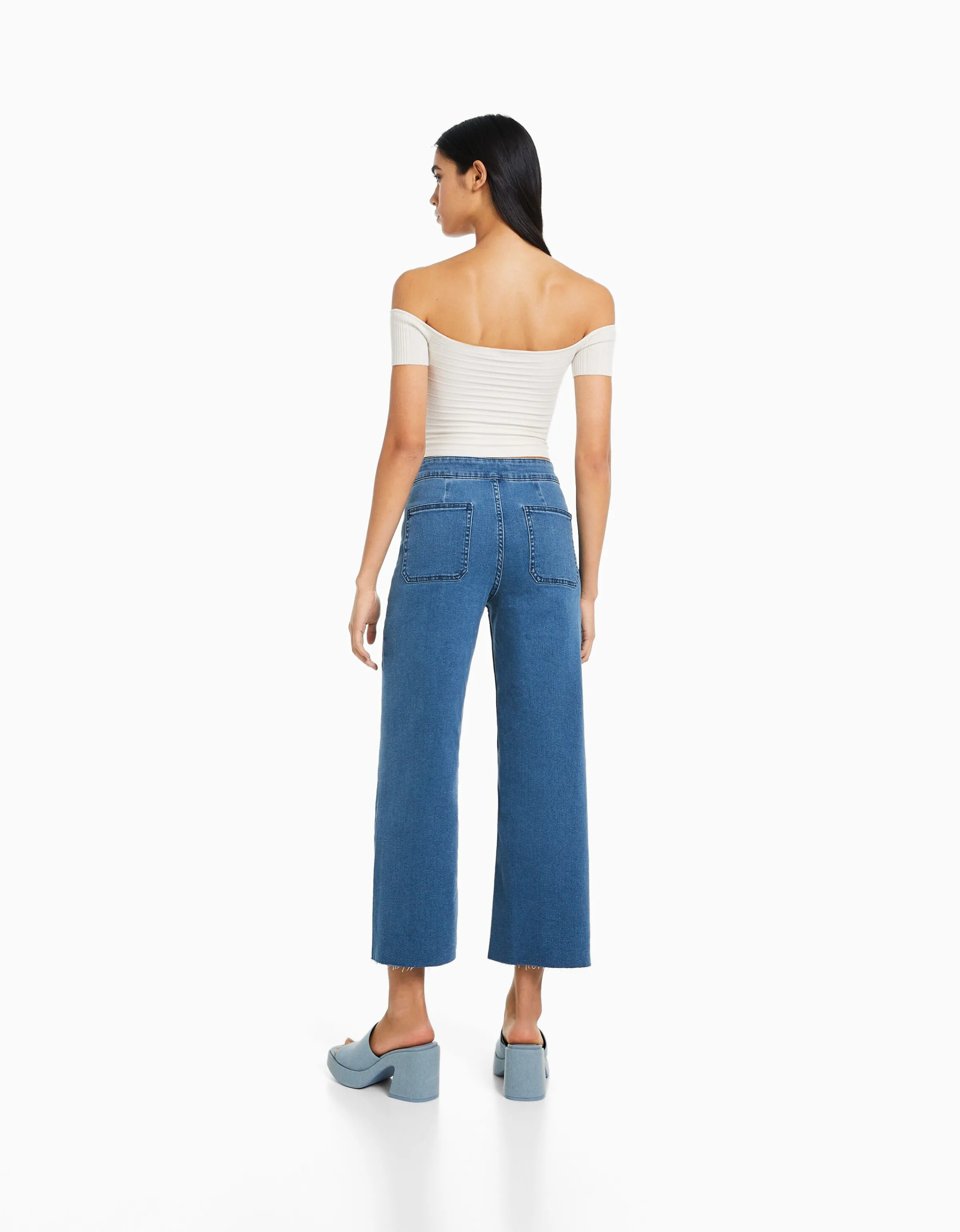 BERSHKA Jeans culotte Azul Sale