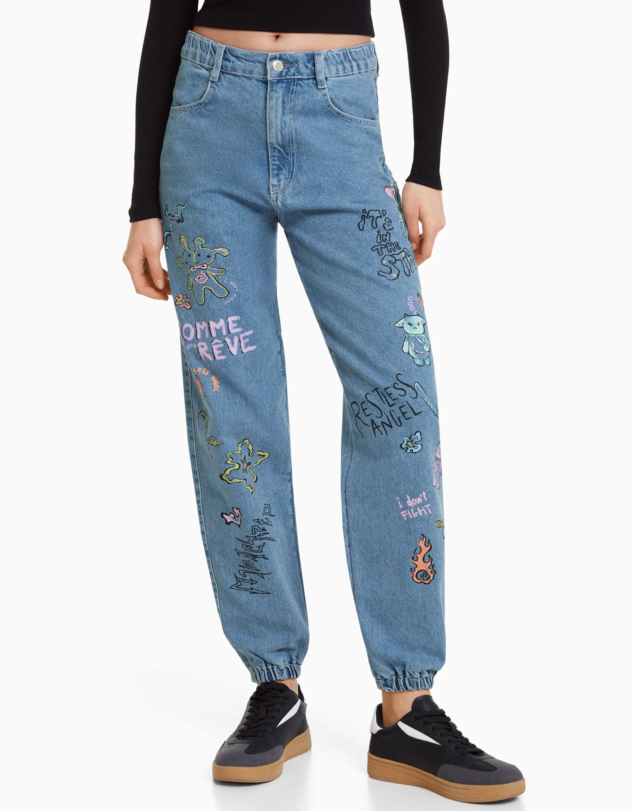 BERSHKA Jeans jogger grafiti Azul lavado Shop