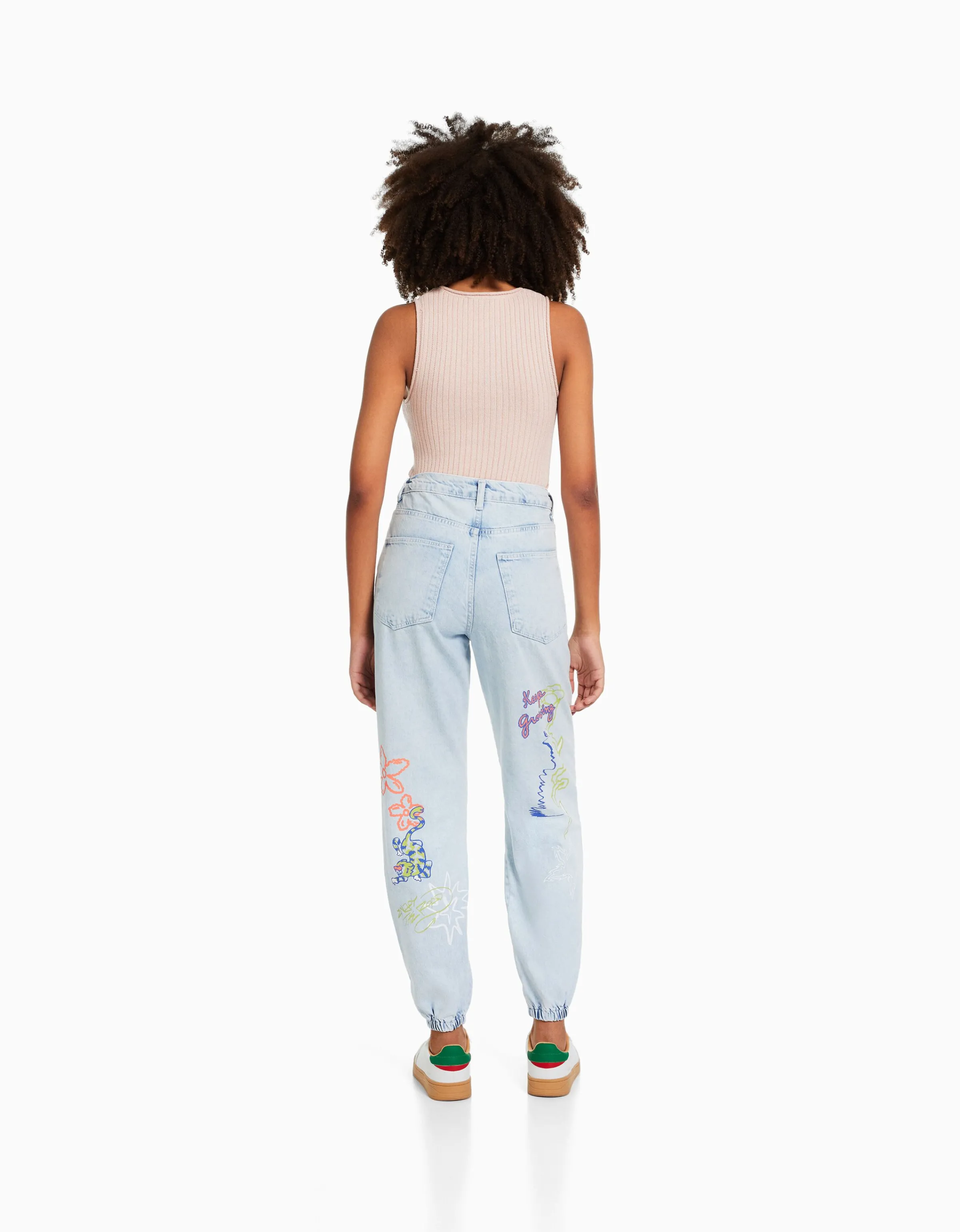 BERSHKA Jeans jogger grafiti Azul lavado Sale