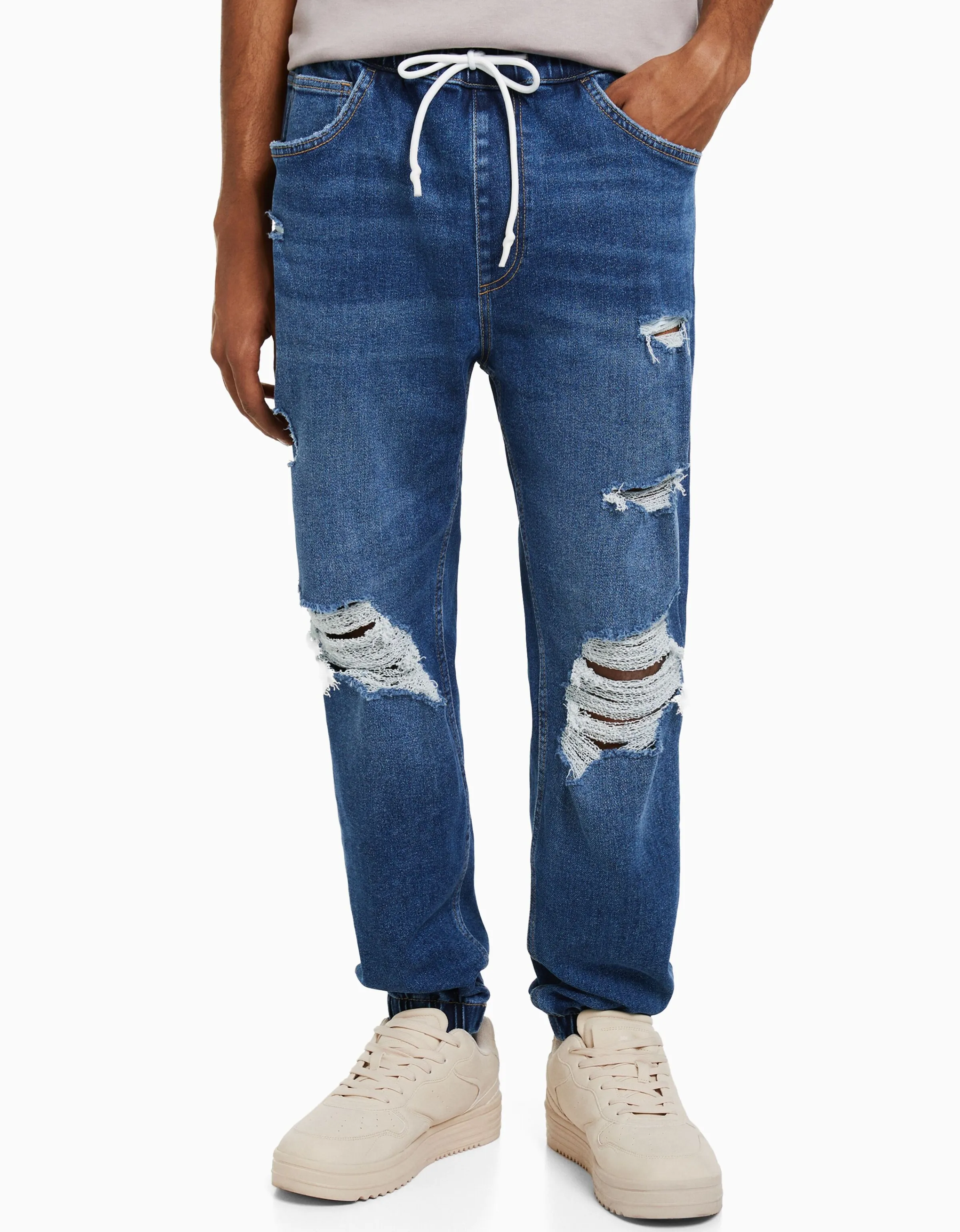 BERSHKA Jeans jogger rotos Azul Cheap