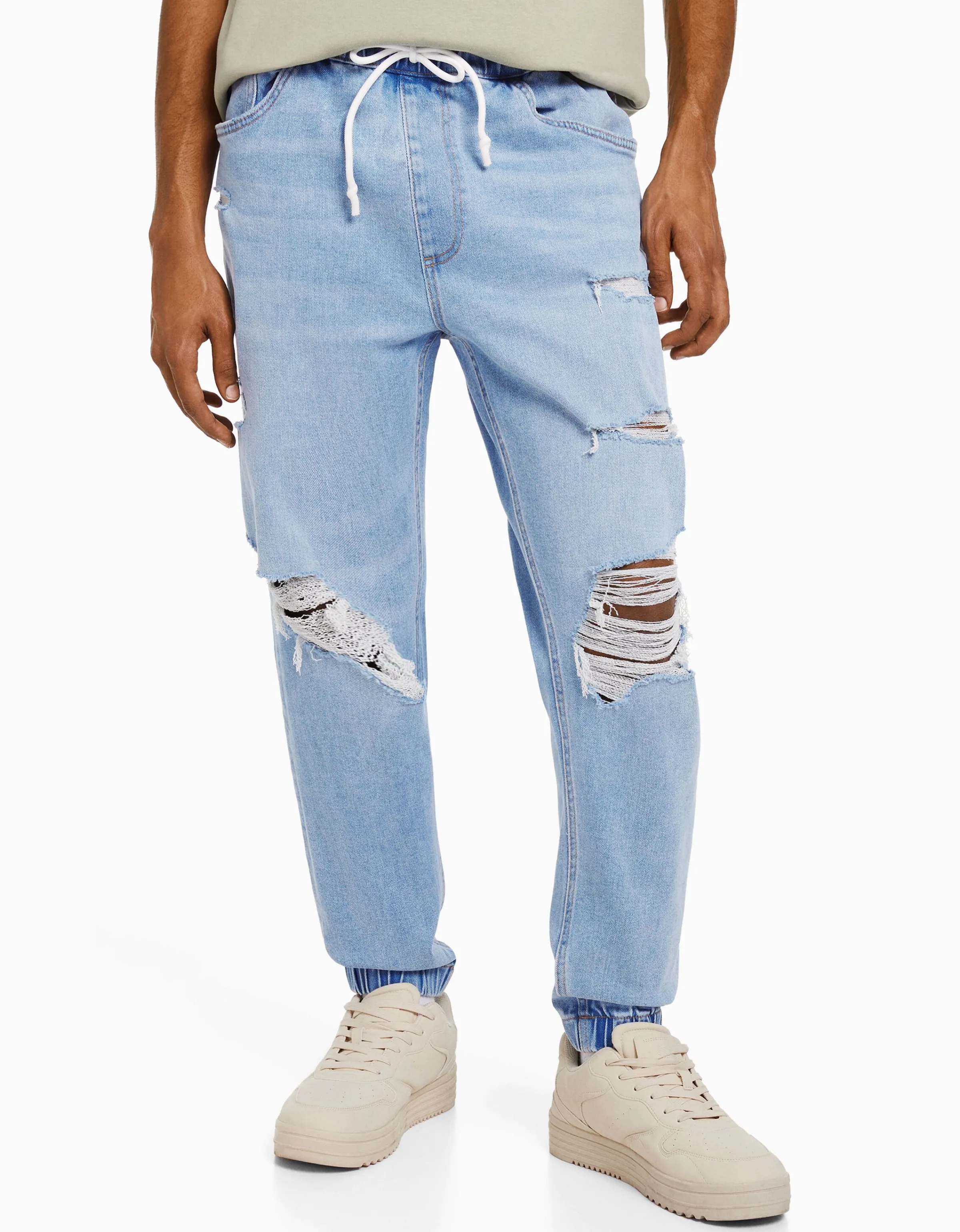 BERSHKA Jeans jogger rotos Azul Sale