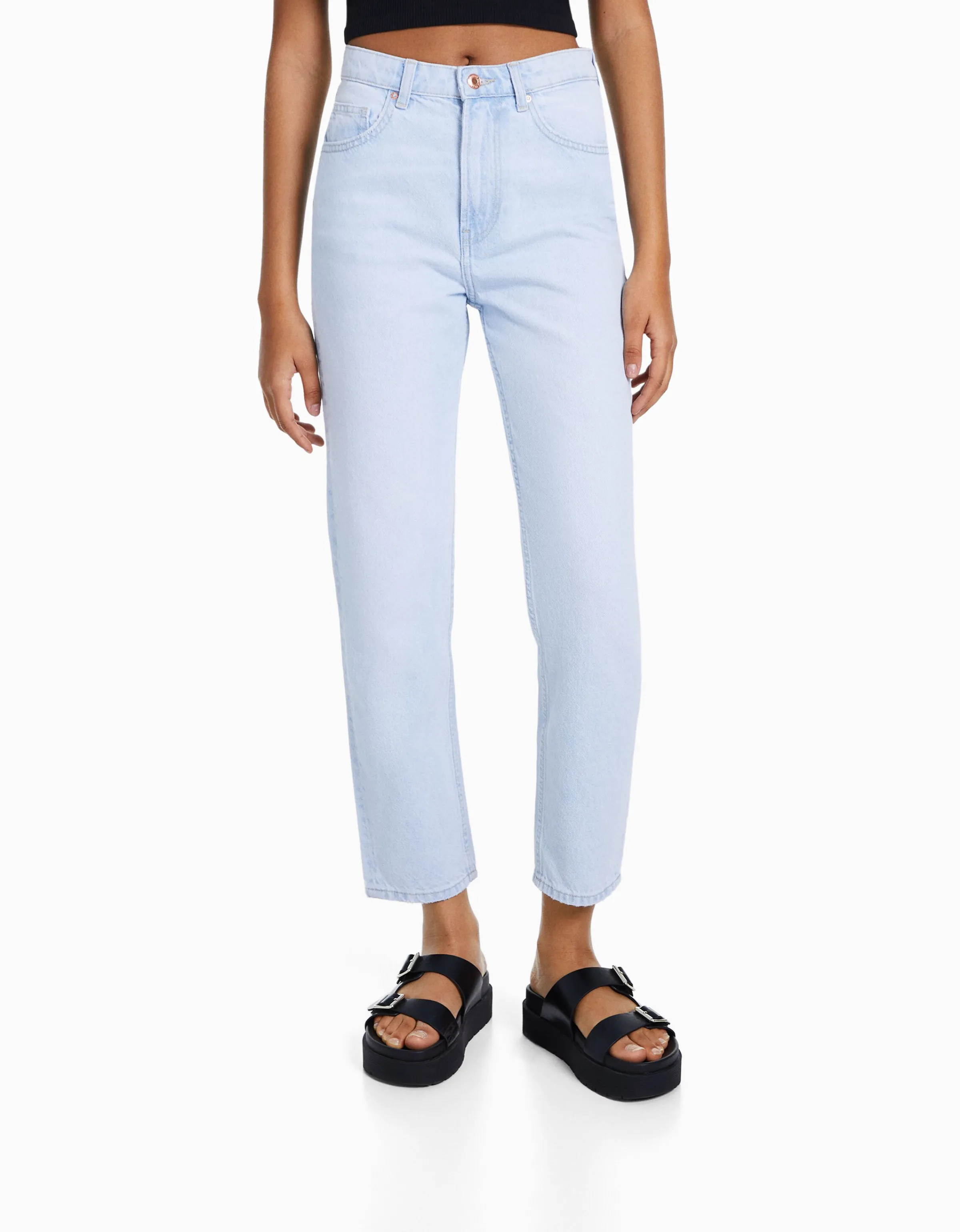 BERSHKA Jeans mom Azul lavado Cheap