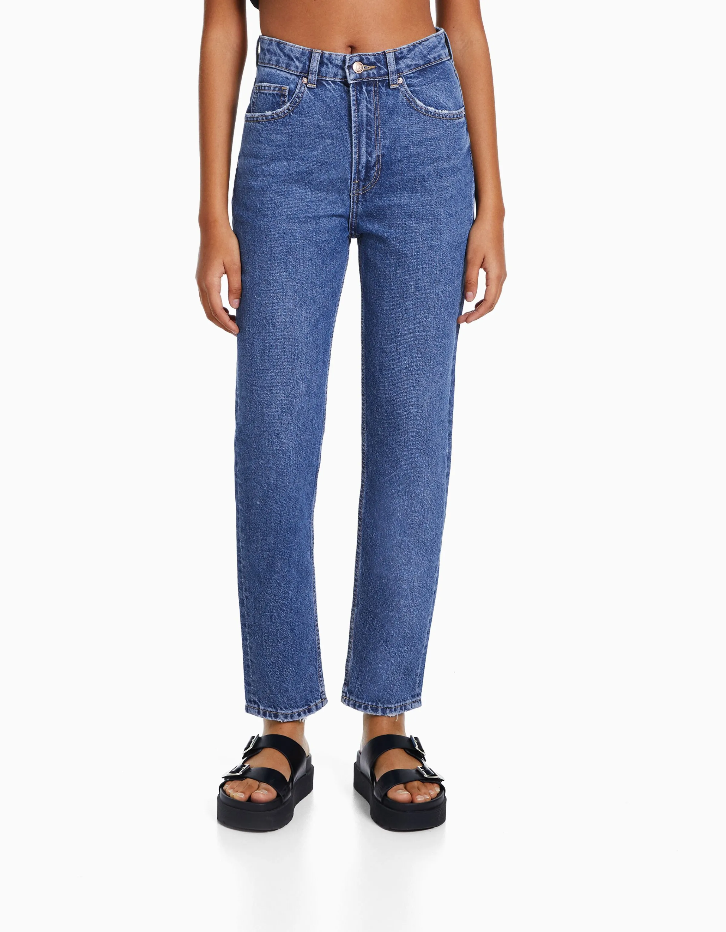 BERSHKA Jeans mom Azul lavado Online