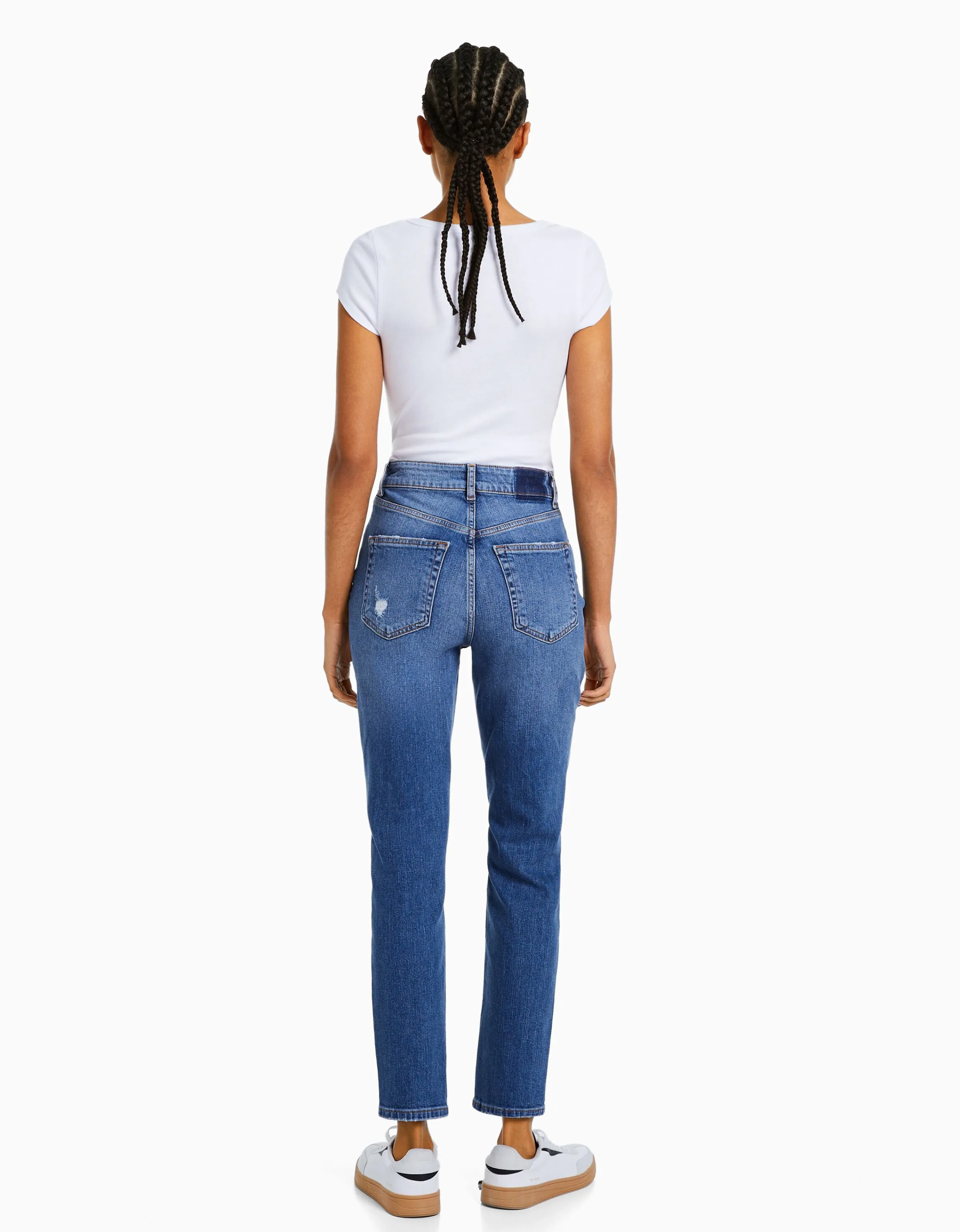 BERSHKA Jeans mom confort rotos Azul Shop