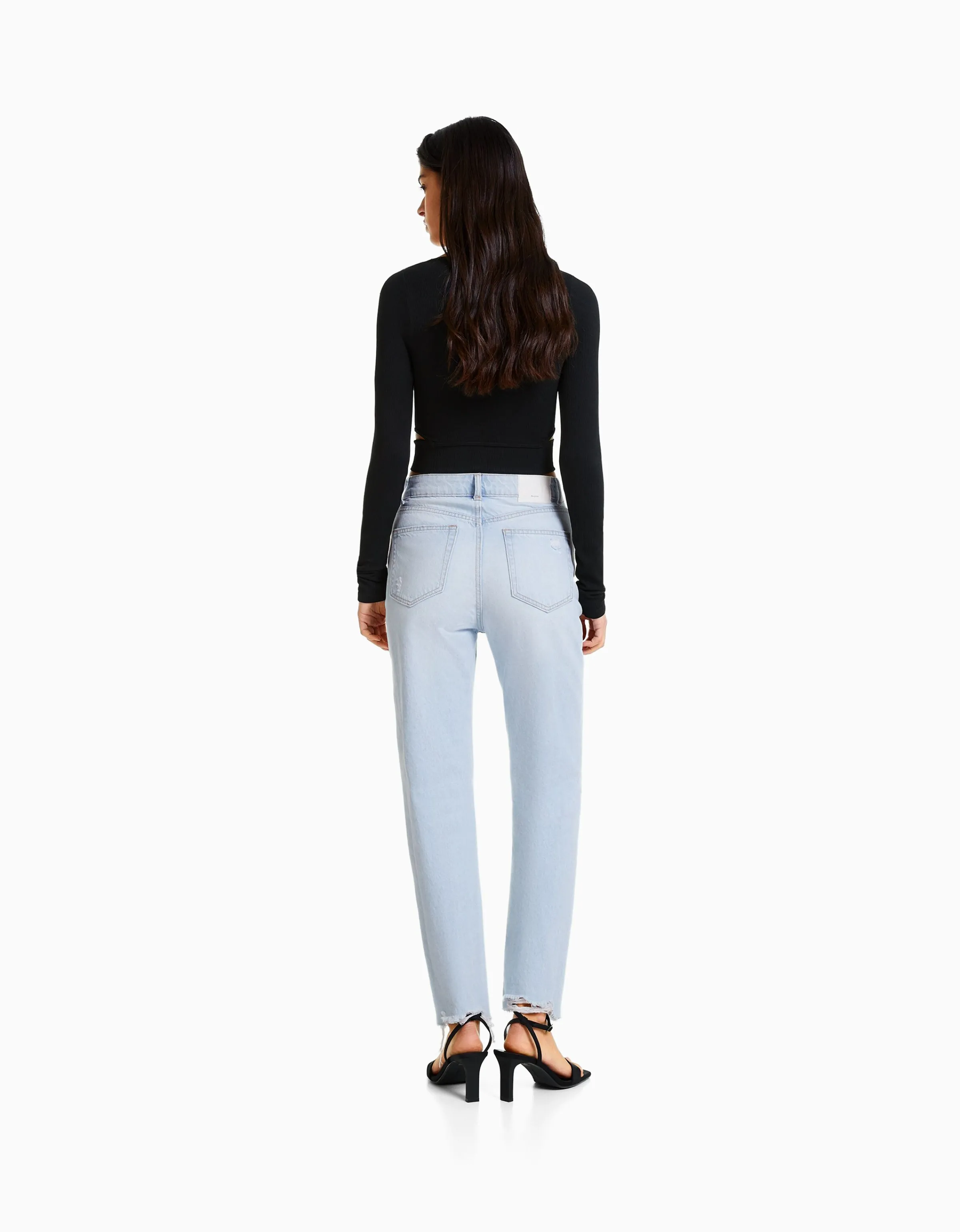 BERSHKA Jeans mom rotos Azul Cheap