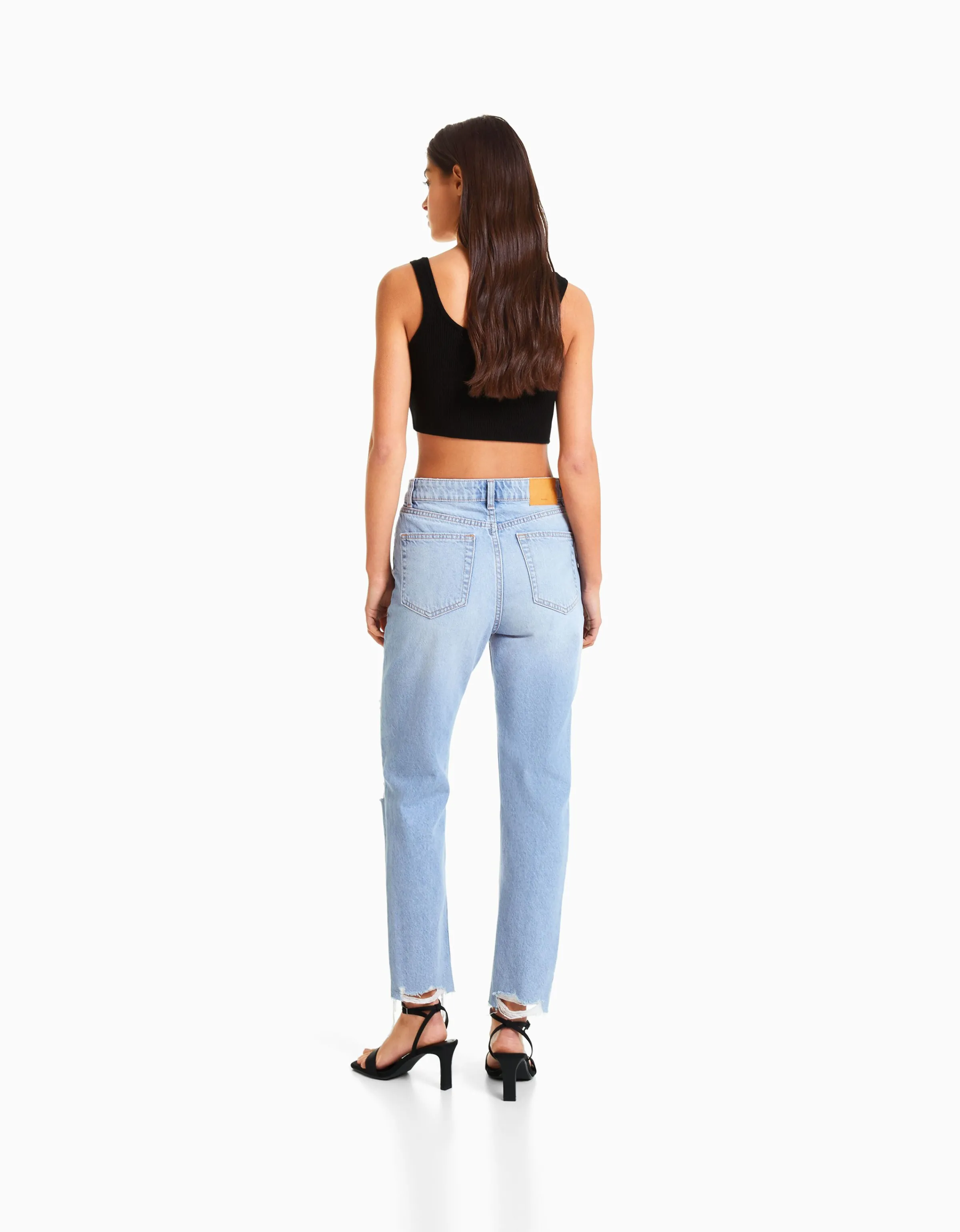 BERSHKA Jeans mom rotos Azul Online