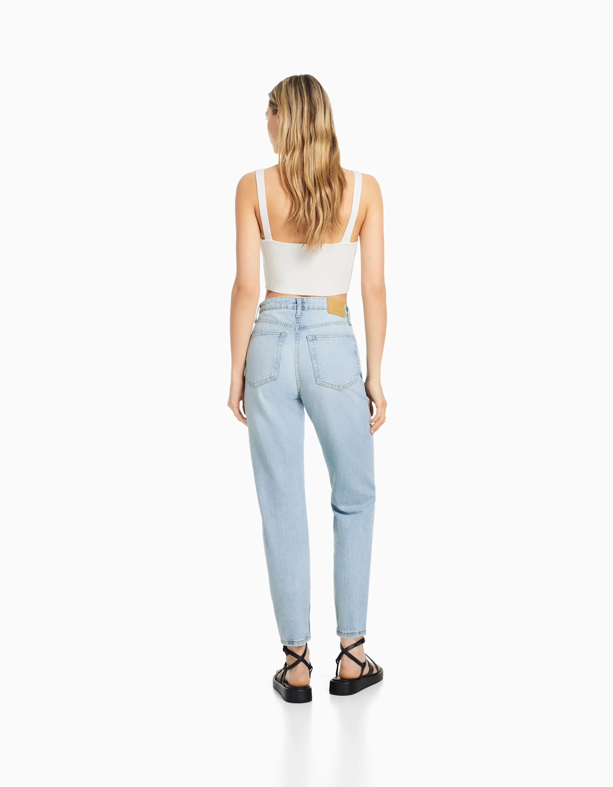 BERSHKA Jeans mom rotos Azul lavado Best