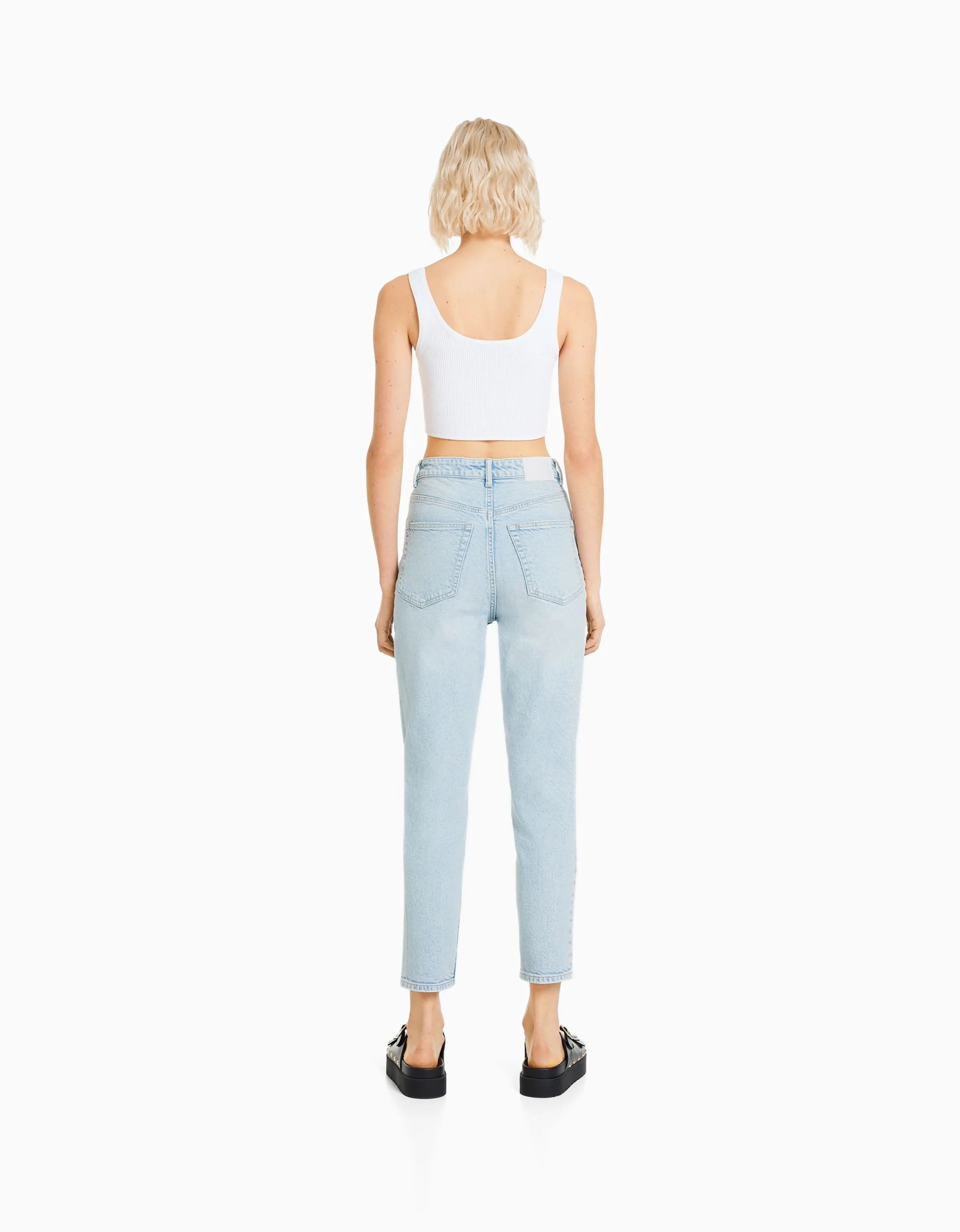 BERSHKA Jeans mom slim confort Azul lavado Flash Sale