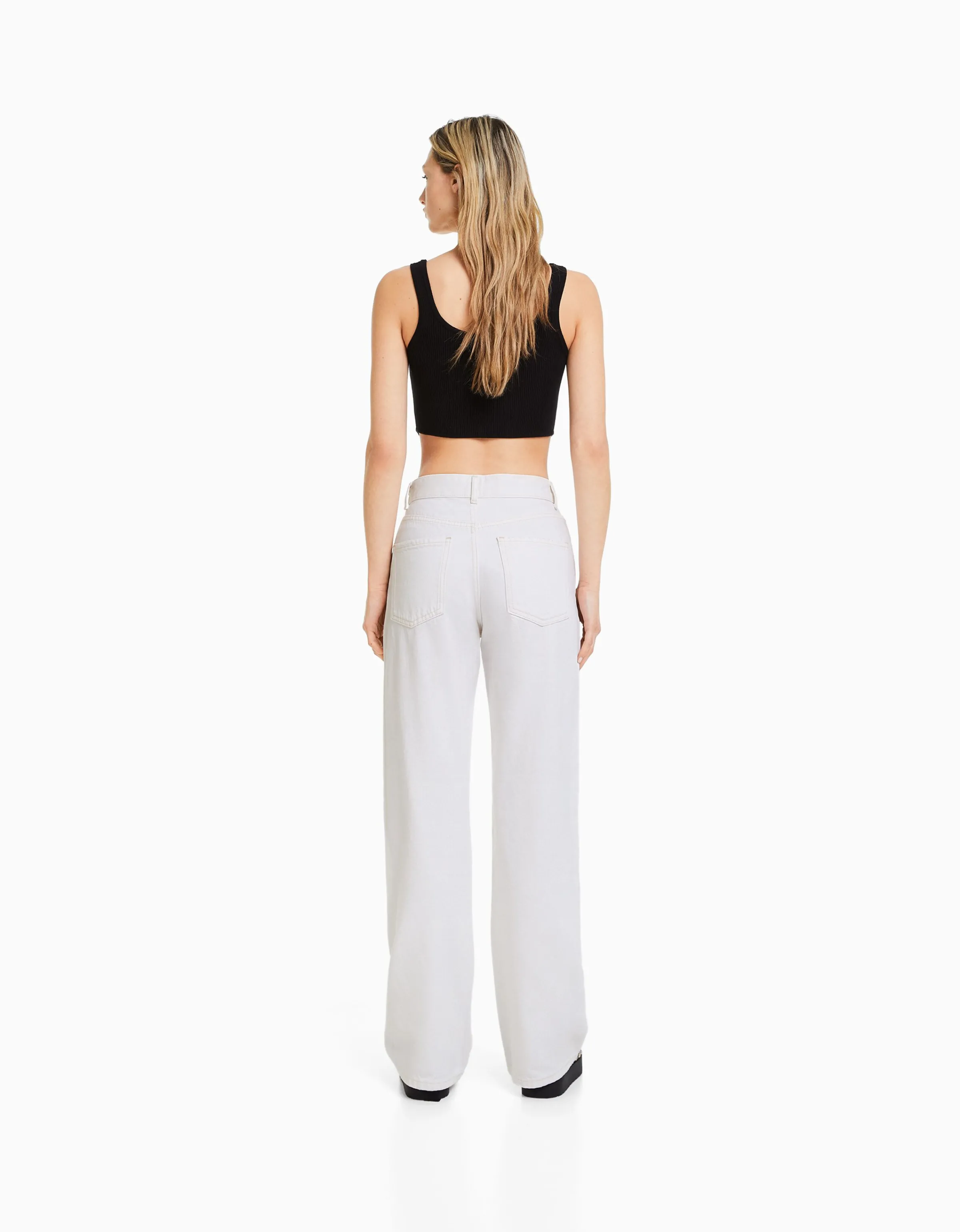 BERSHKA Jeans 90's wide leg Blanco roto Cheap